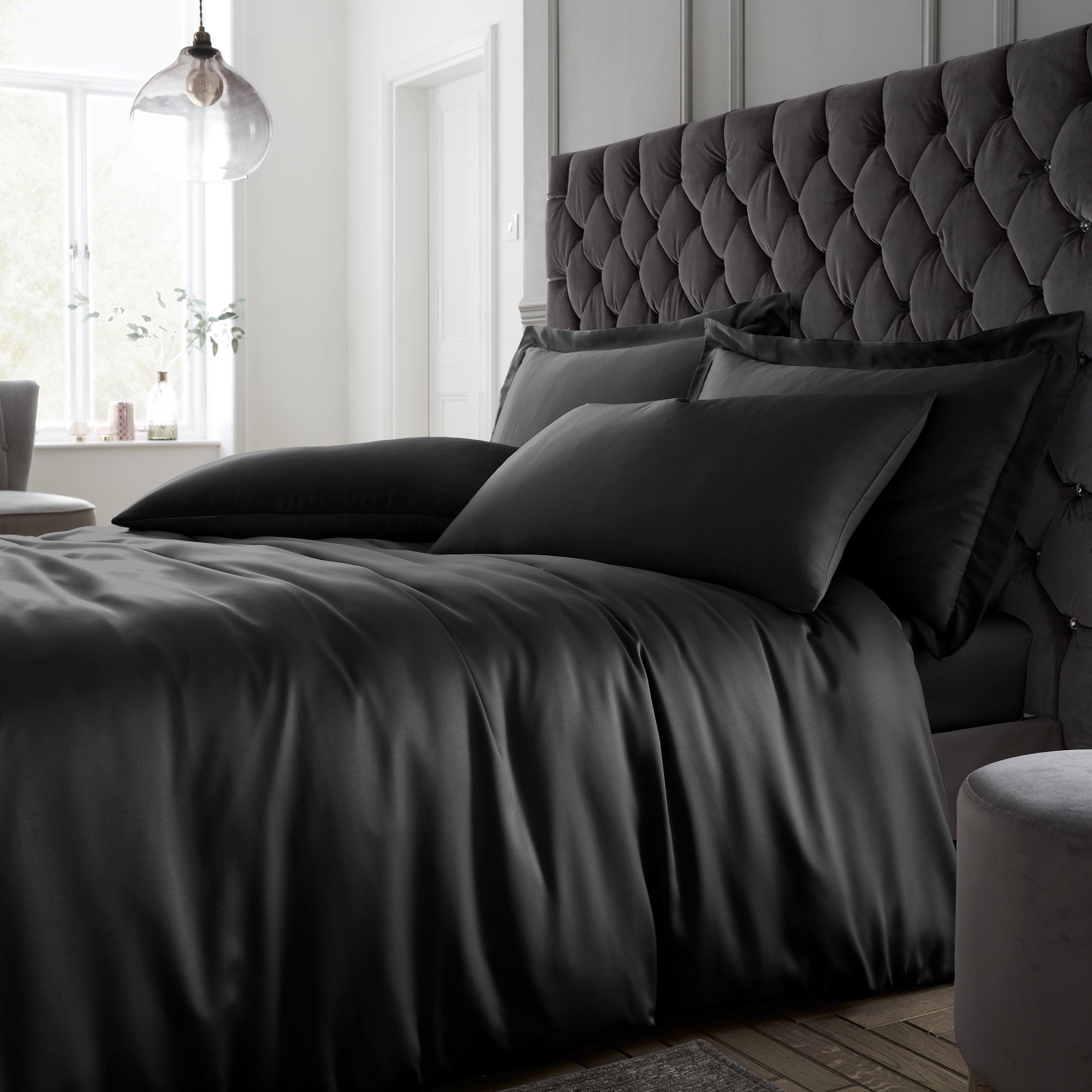 Black - Catherine Lansfield - Silky Soft Satin Duvet Cover Set - 1