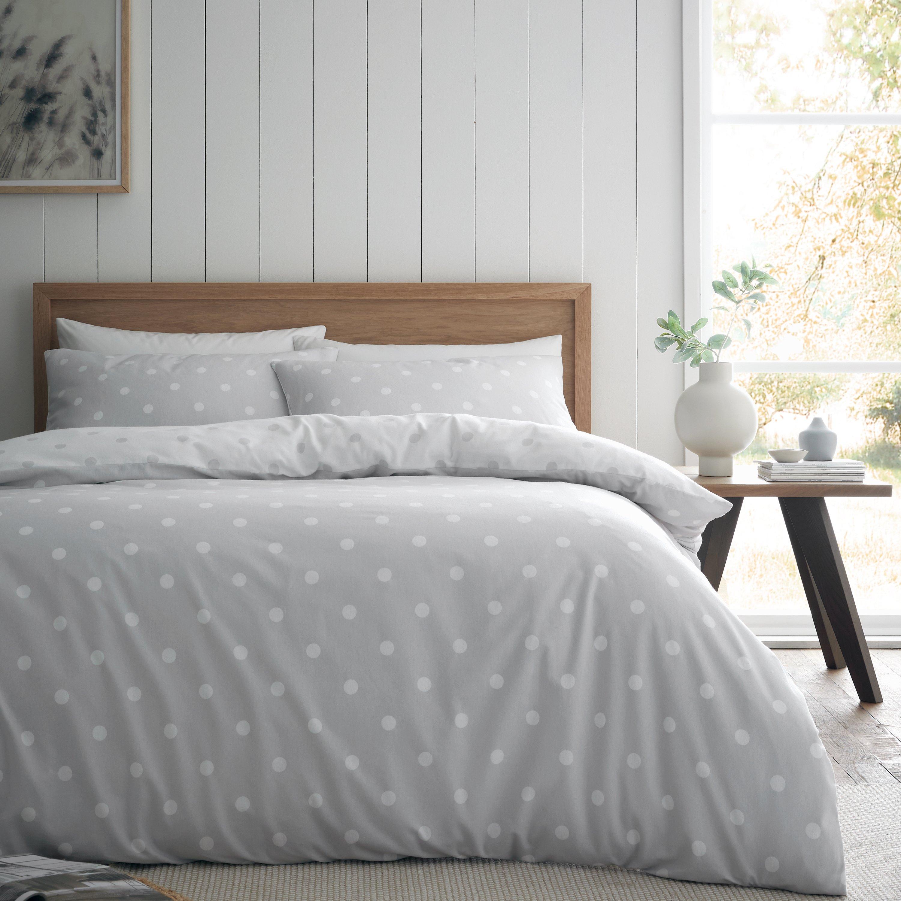 Catherine Lansfield  Brushed Polka Dot Cotton Duvet Cover Set - Grey - King