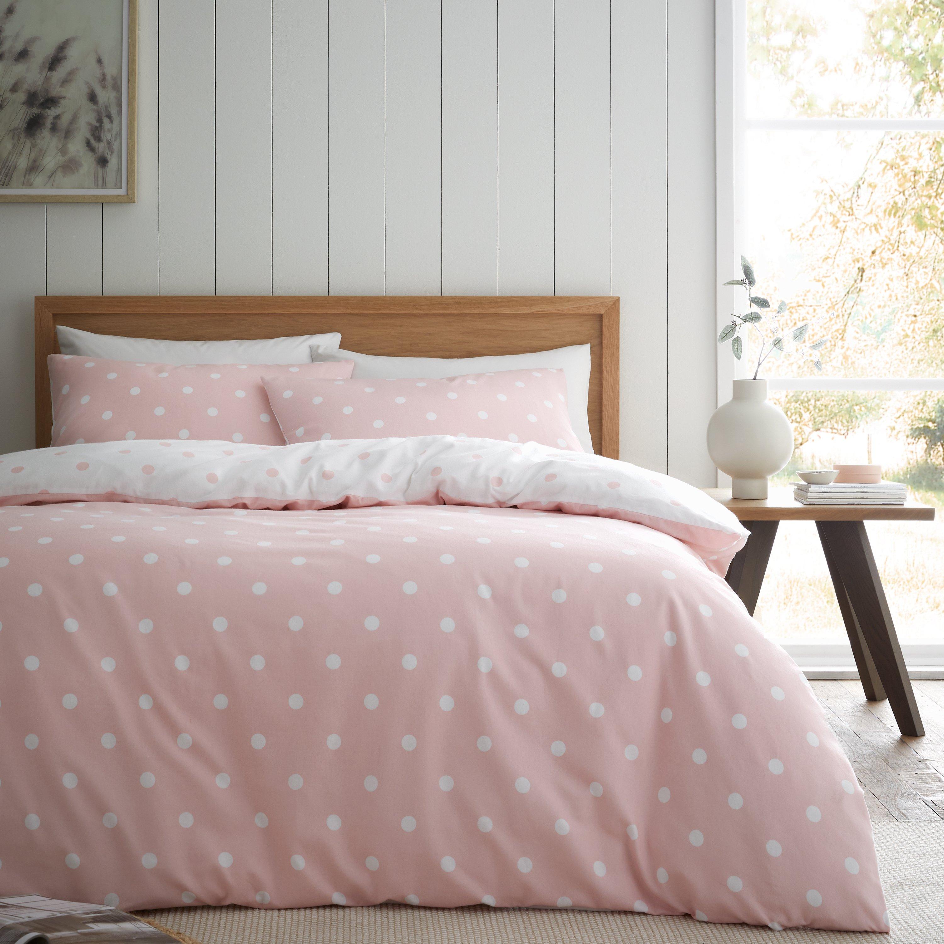 Pink - Catherine Lansfield - Brushed Polka Dot Cotton Duvet Cover Set - 1