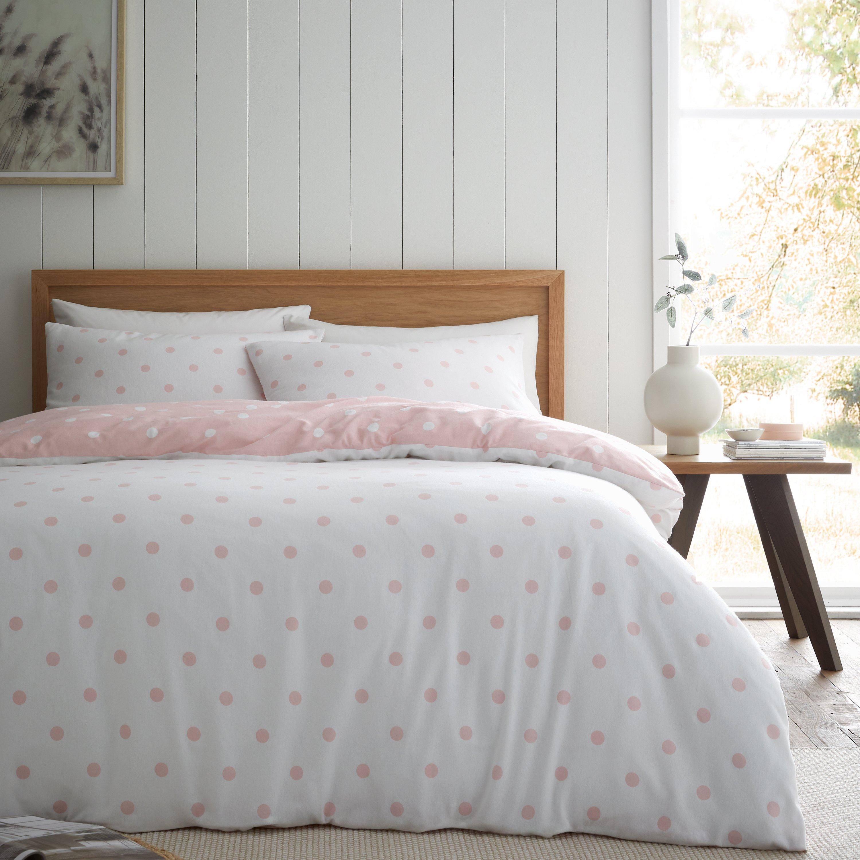 Pink - Catherine Lansfield - Brushed Polka Dot Cotton Duvet Cover Set - 2
