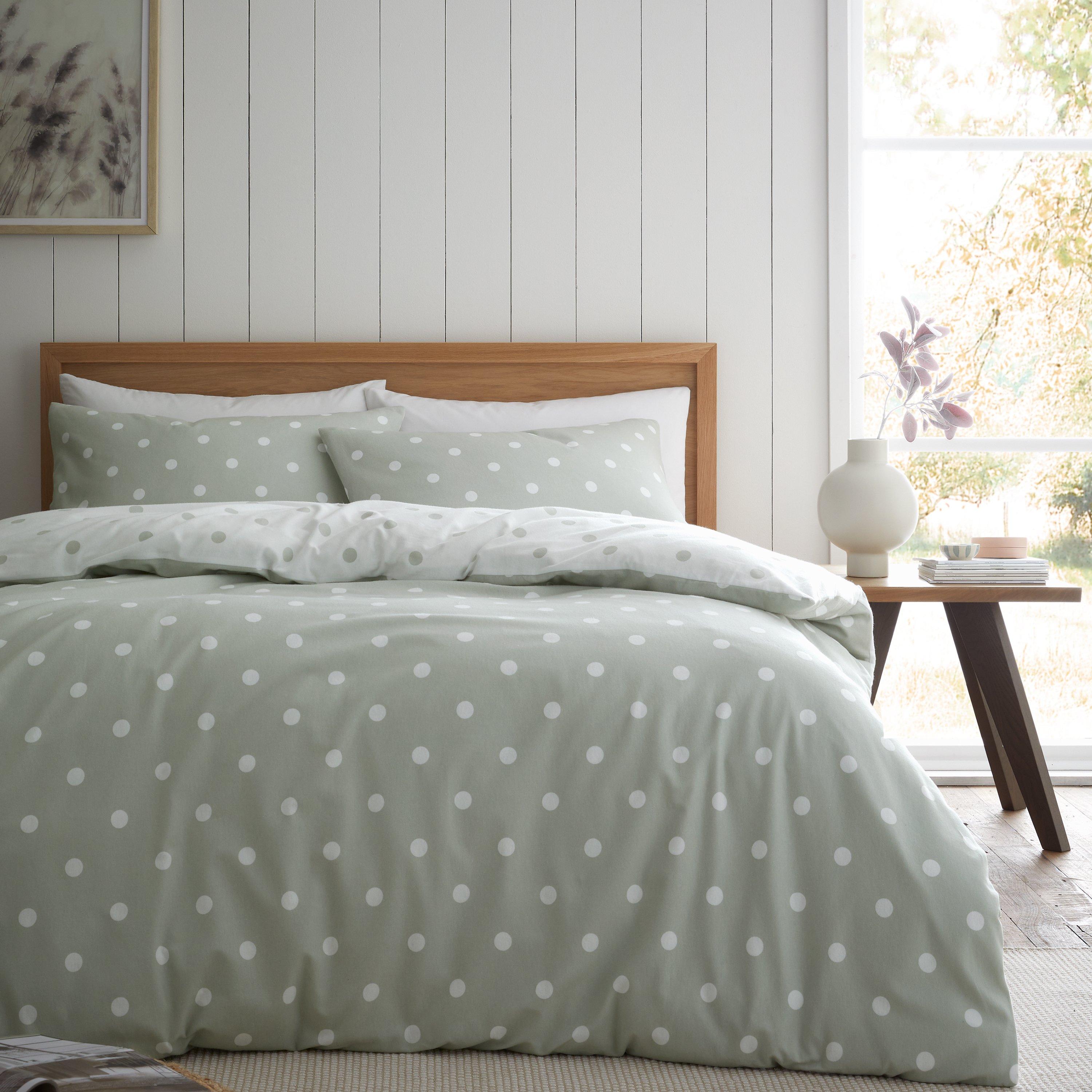 Catherine Lansfield Unisex Green Polka Dot 100% Brushed Cotton Duvet Cover Set In | Size: Single - Image 6