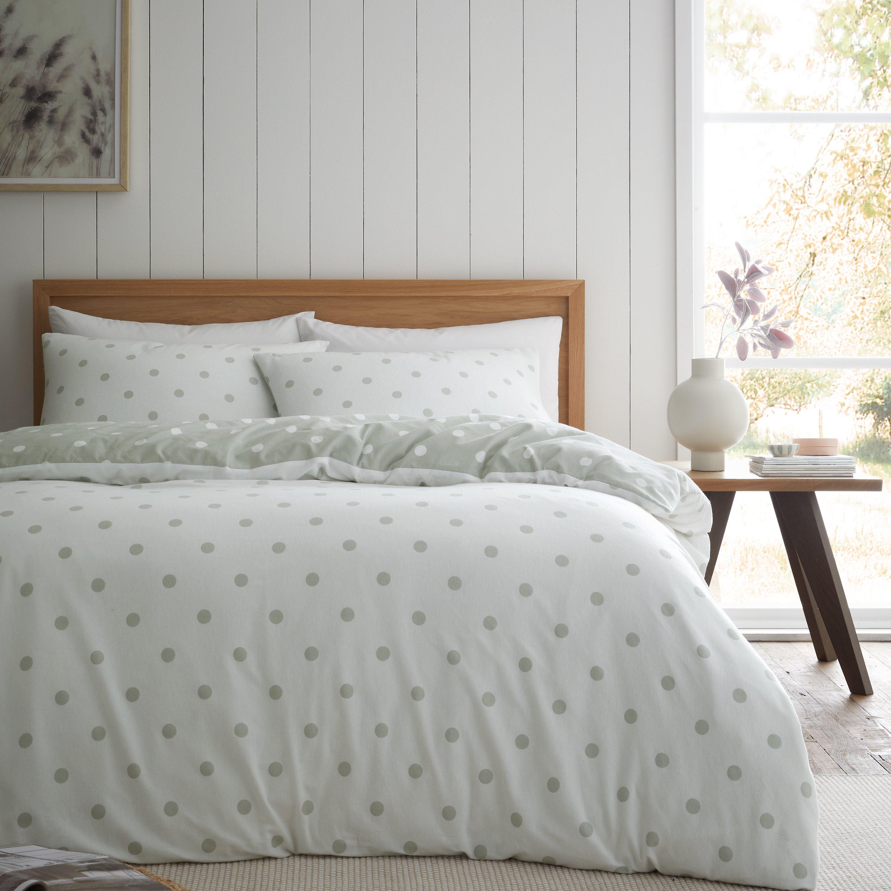 Green - Catherine Lansfield - Brushed Polka Dot Cotton Duvet Cover Set - 2