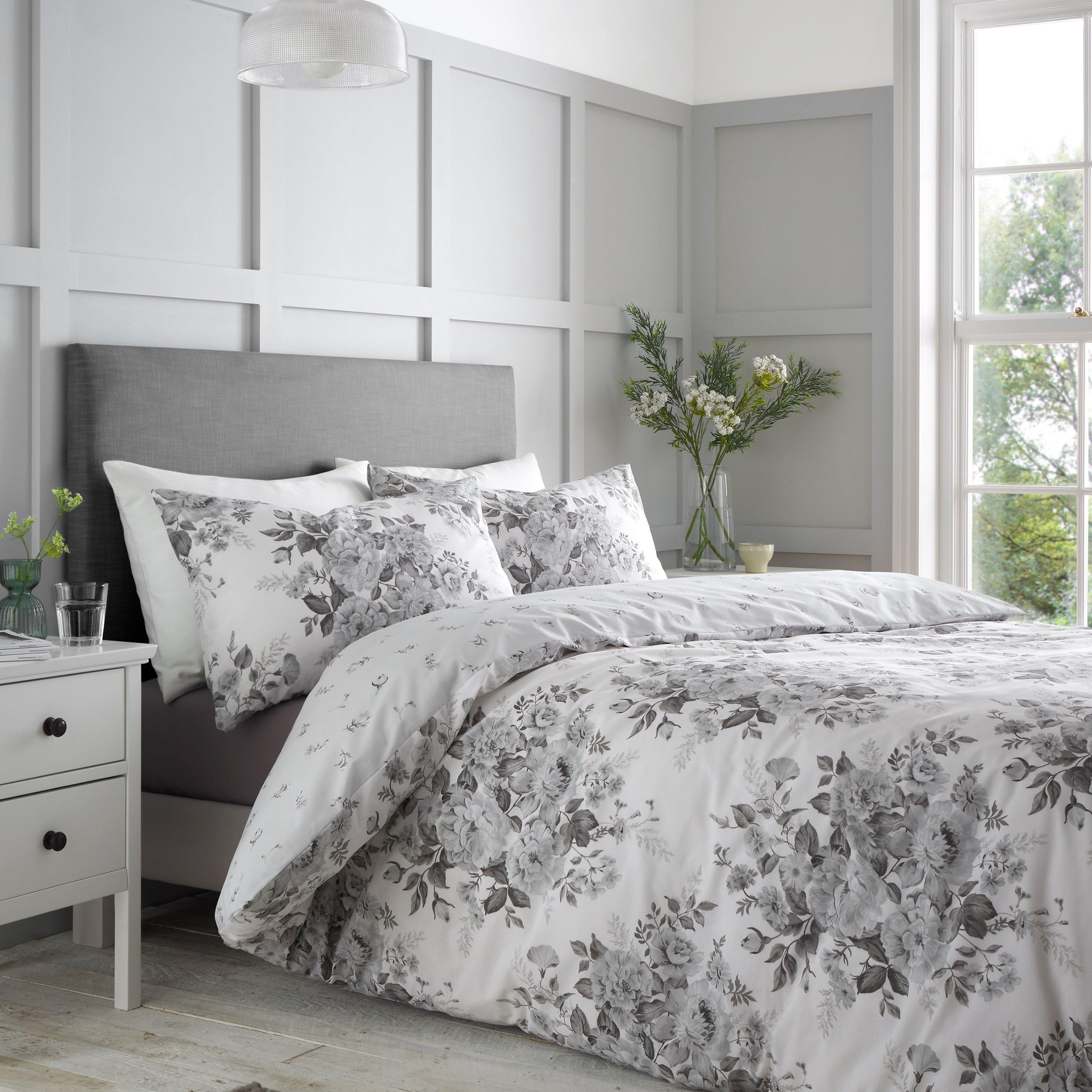 Grey - Catherine Lansfield - Elinda Floral Reversible Duvet Cover Set - 1