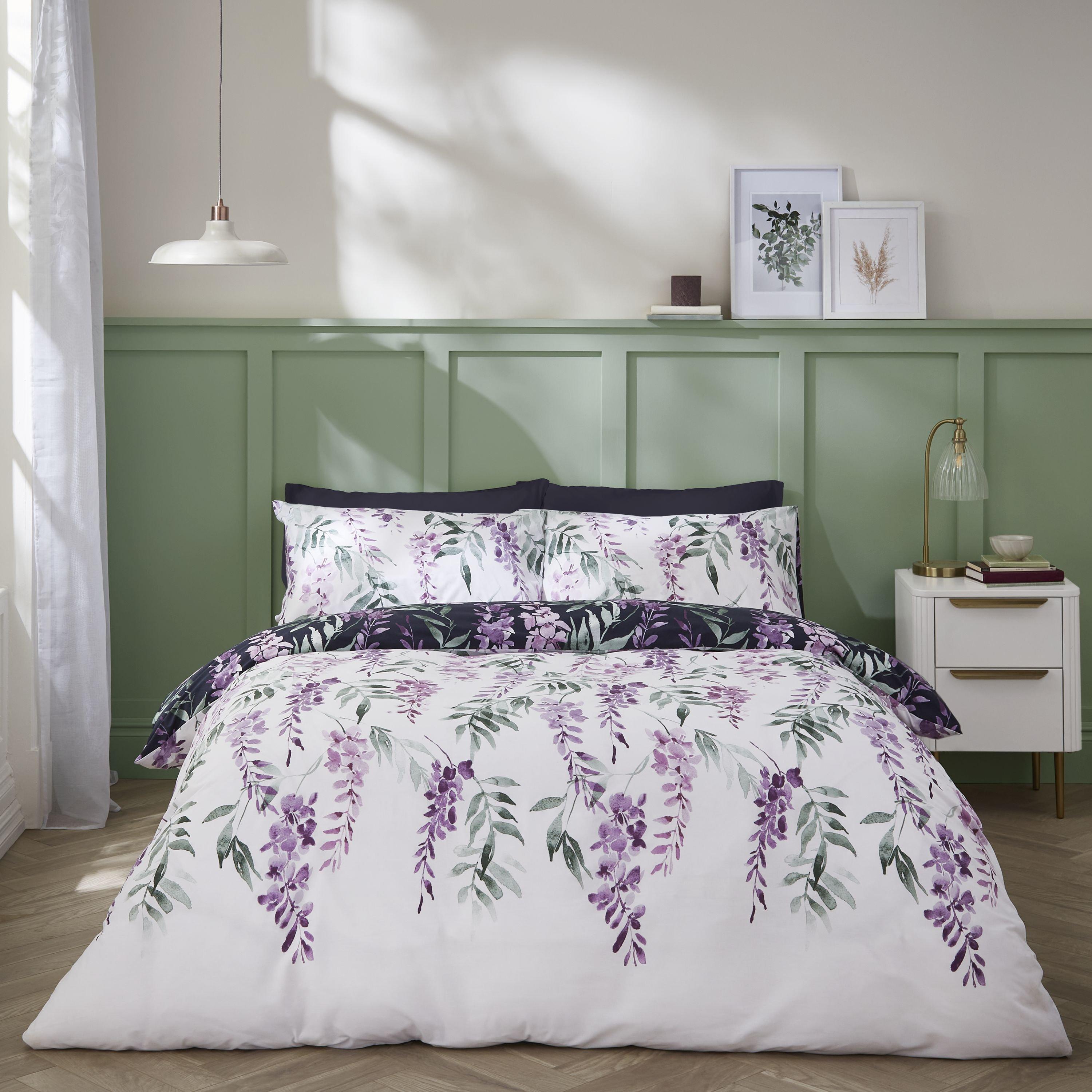 White/Navy - Catherine Lansfield - Wisteria Floral Reversible Duvet Cover Set - 1