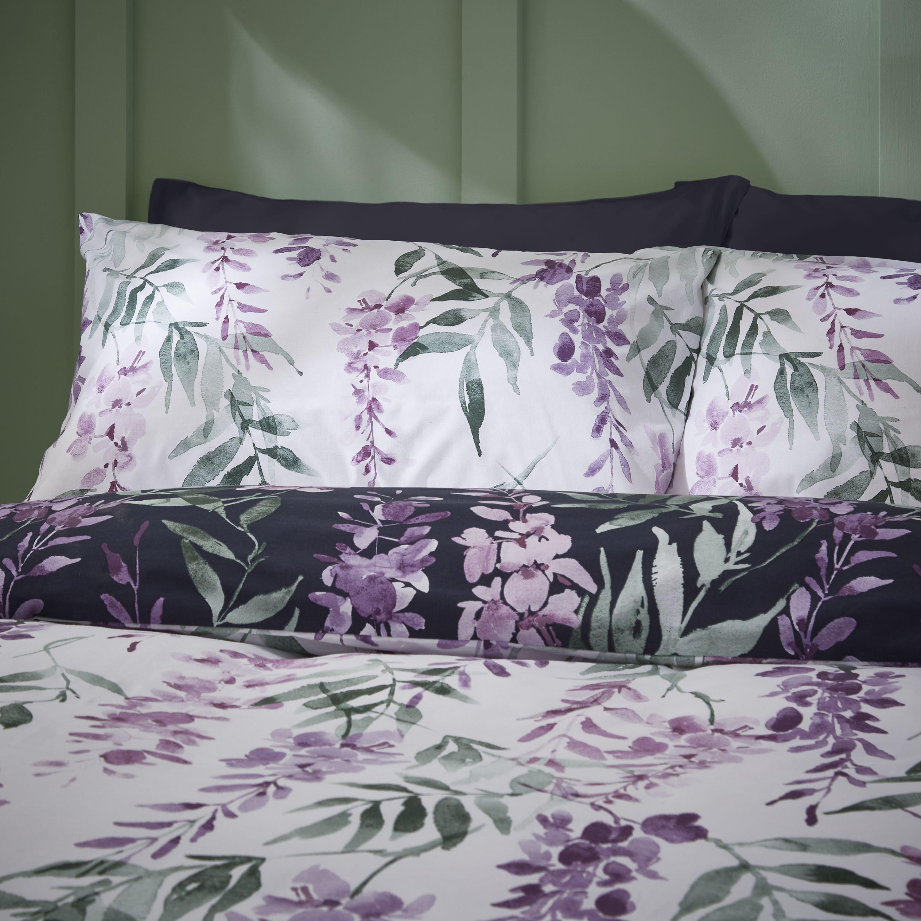 White/Navy - Catherine Lansfield - Wisteria Floral Reversible Duvet Cover Set - 3