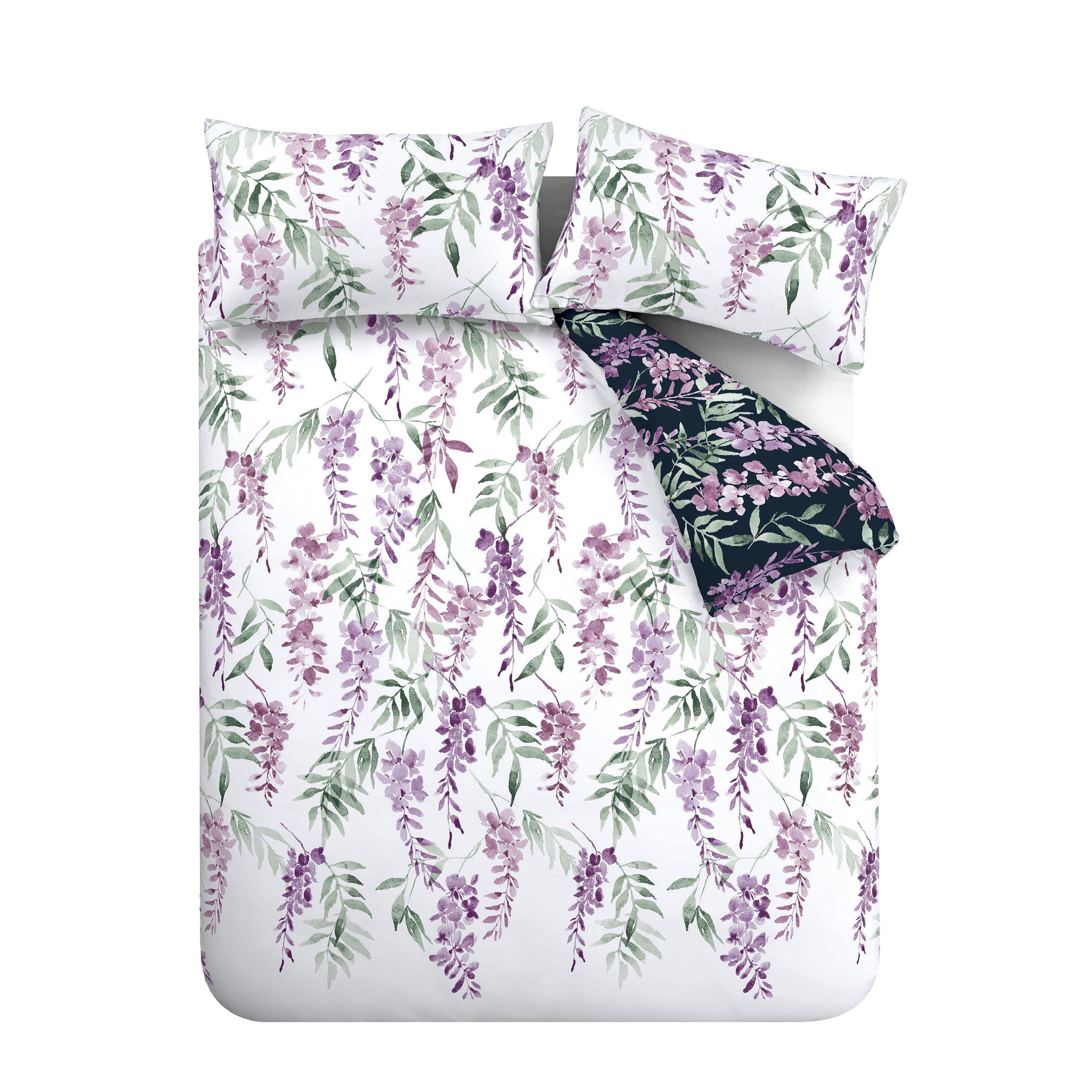 White/Navy - Catherine Lansfield - Wisteria Floral Reversible Duvet Cover Set - 6