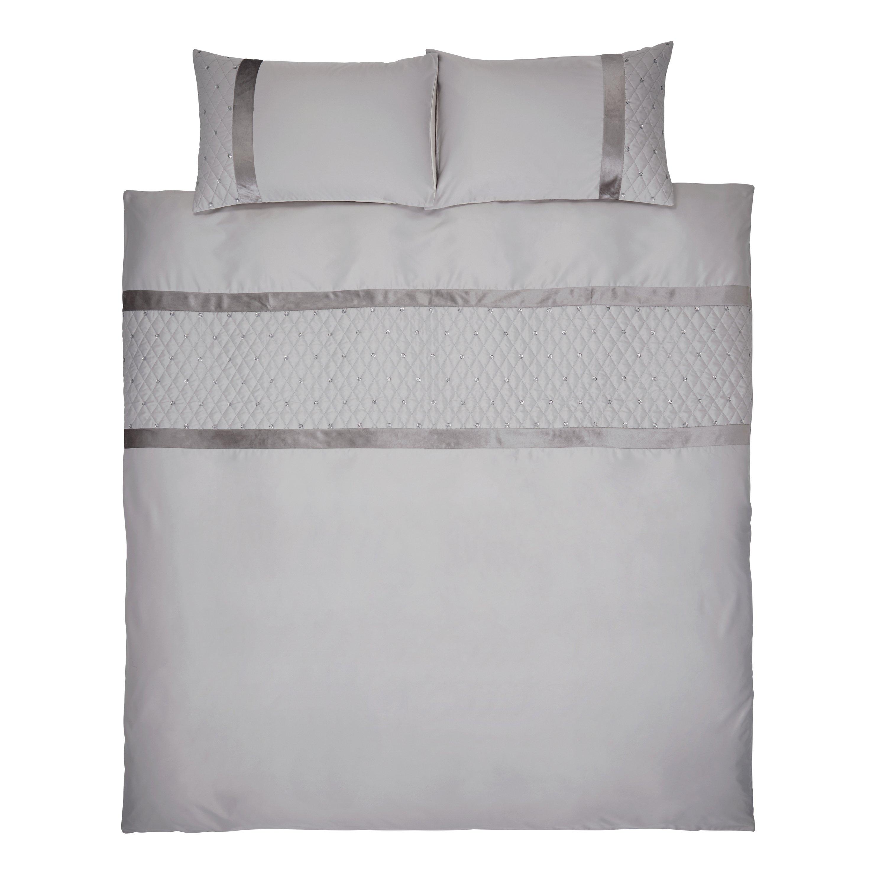 Silver Grey - Catherine Lansfield - Sequin Cluster Duvet Cover Set - 4