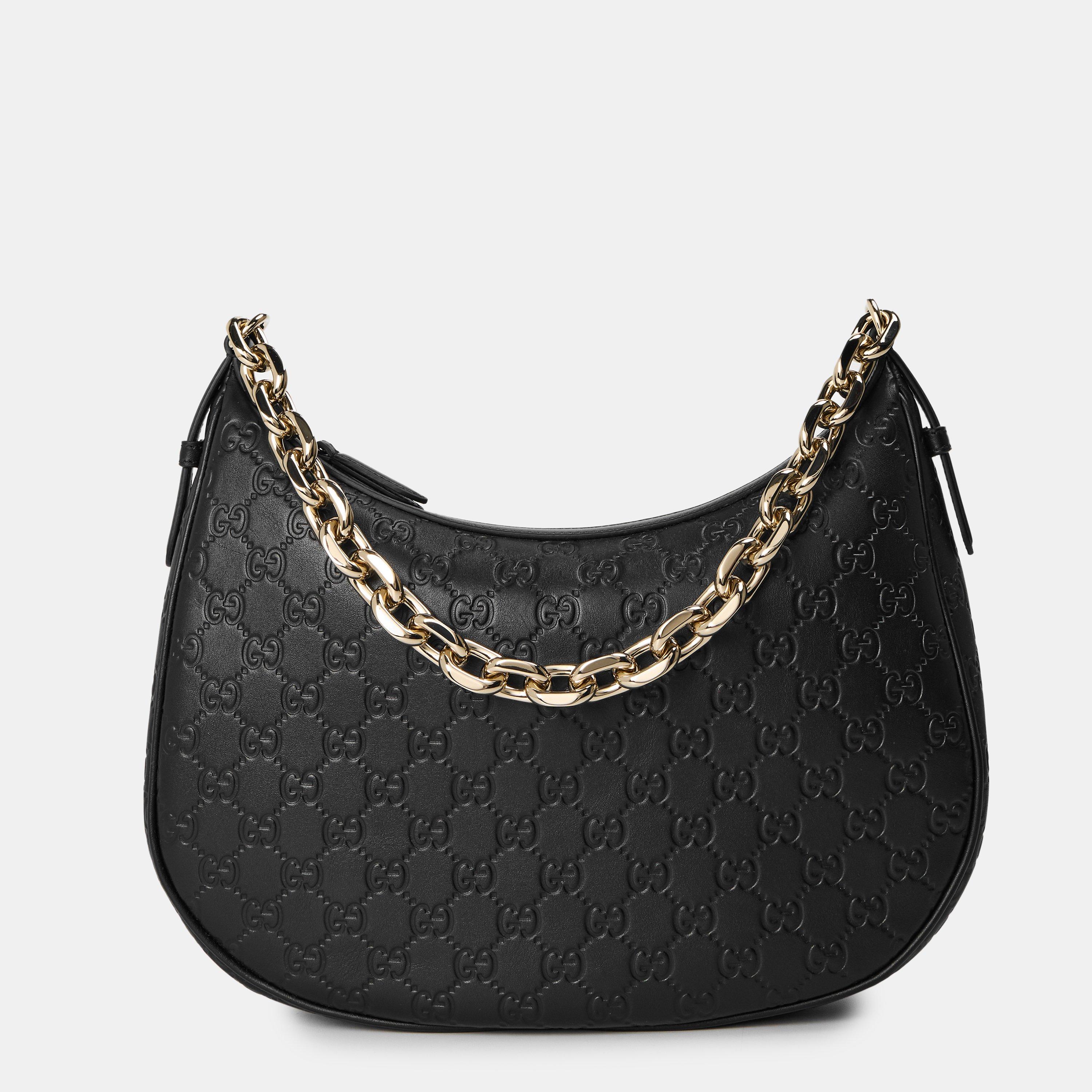 Gucci Womens GG Emblem Shoulder Bag - Black