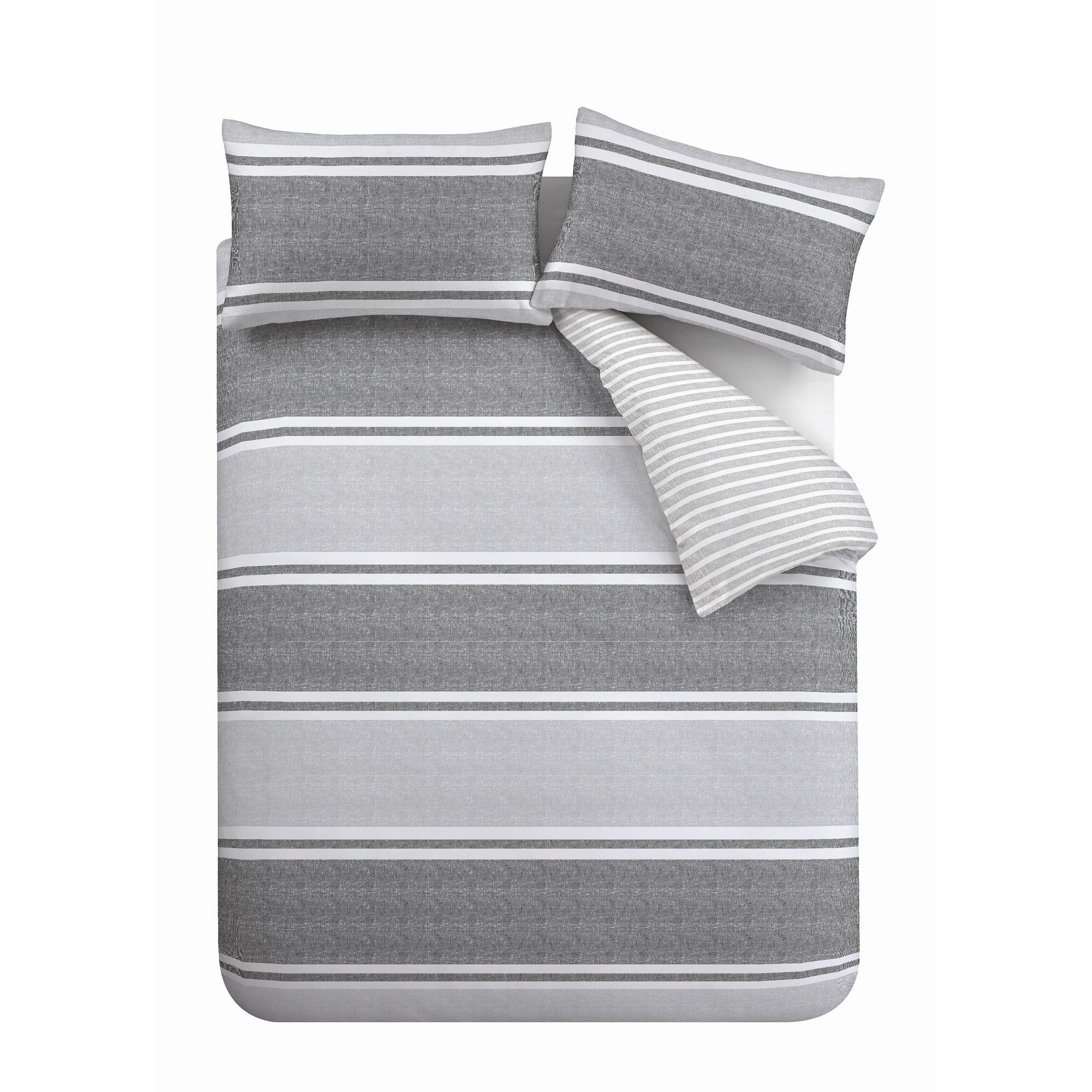 Kohlegrau - Catherine Lansfield - Banded Stripe Reversible Duvet Cover Set - 5