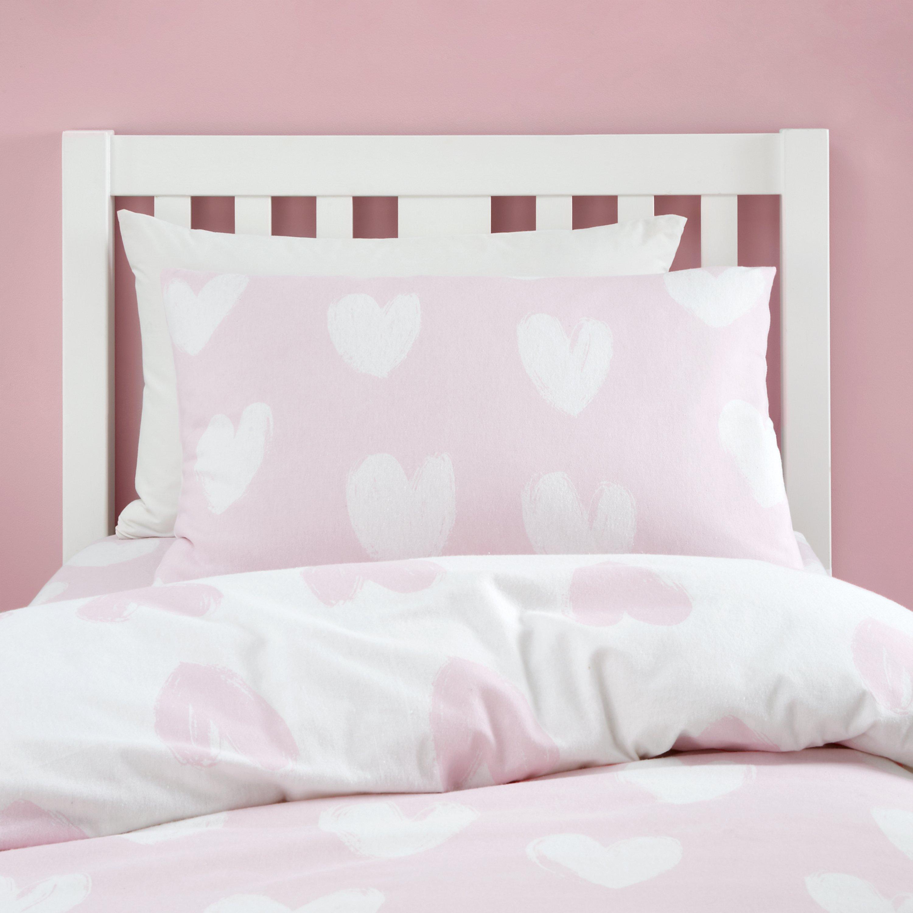 Pink - Catherine Lansfield - Brushed Cotton Hearts Reversible Duvet Cover Set - 3