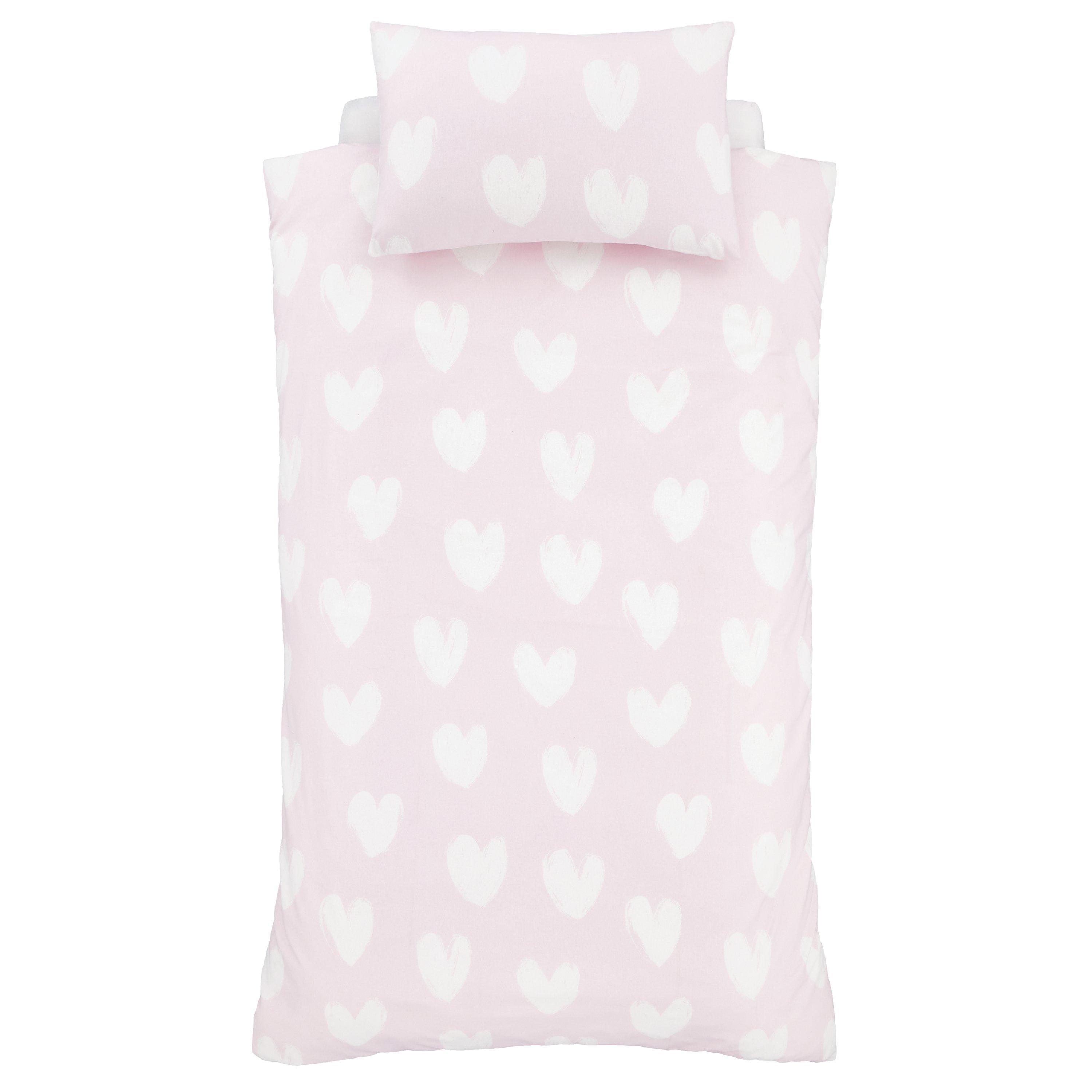 Pink - Catherine Lansfield - Brushed Cotton Hearts Reversible Duvet Cover Set - 5
