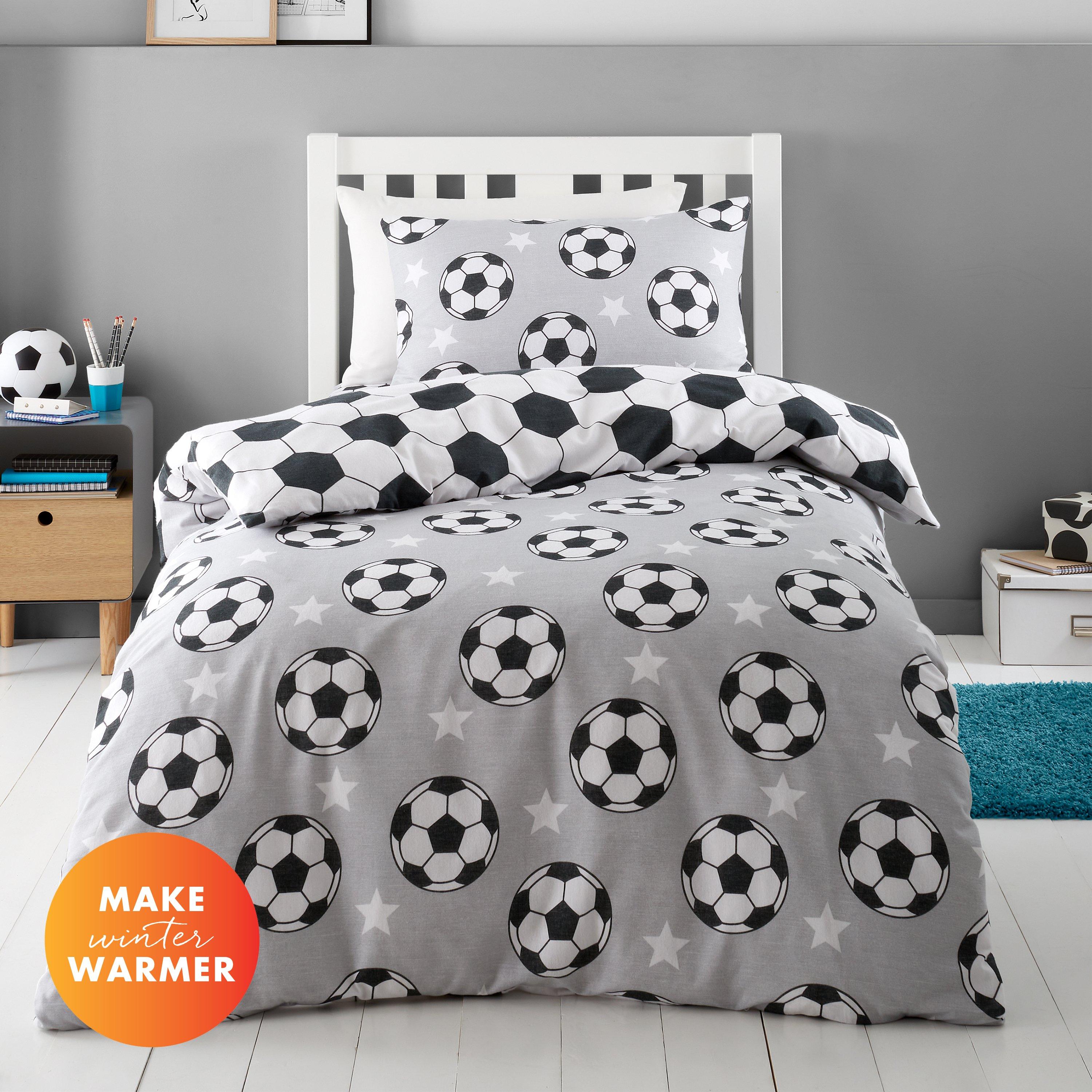 Grey - Catherine Lansfield - Brushed Cotton Football Stars Duvet Cover Set - 1