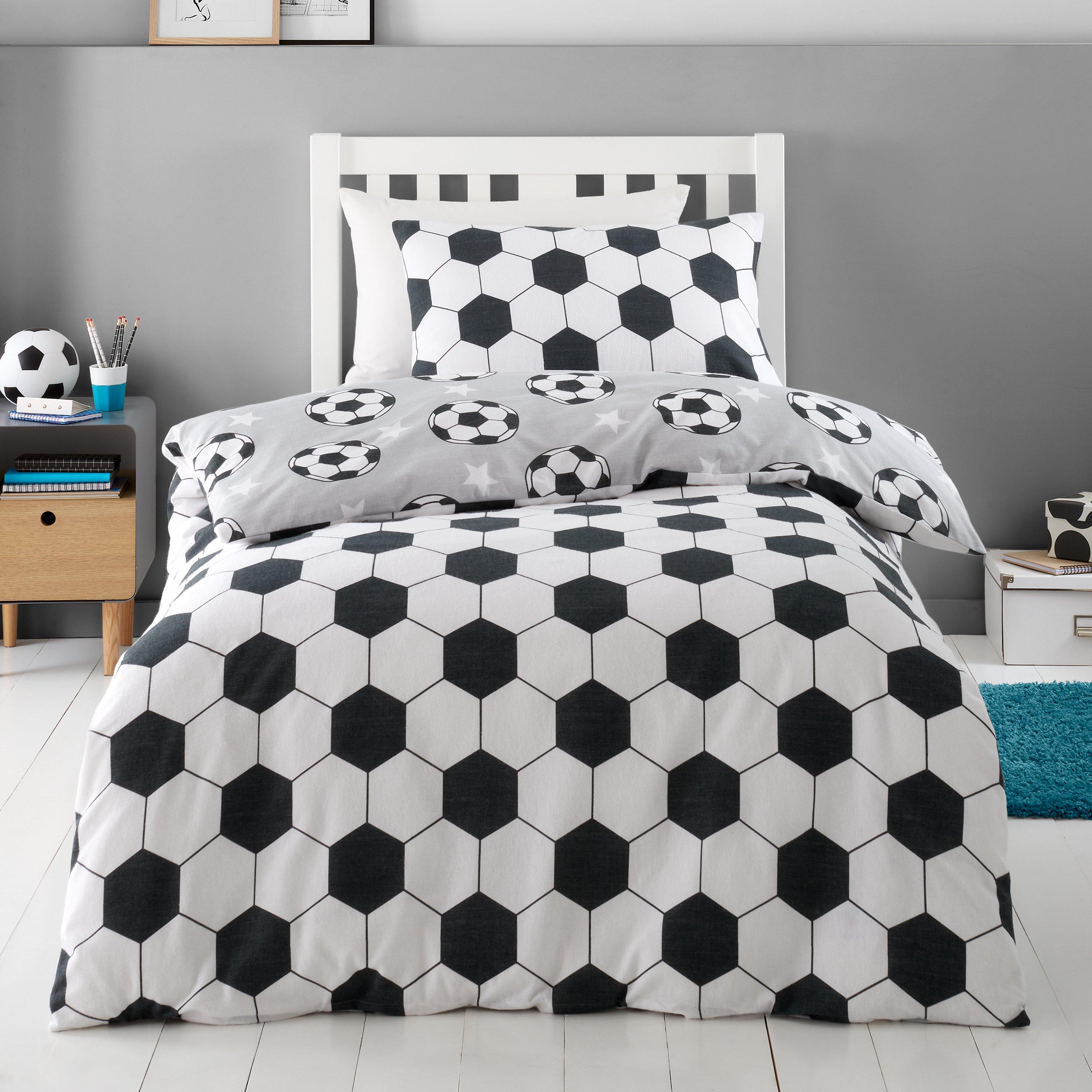 Grey - Catherine Lansfield - Brushed Cotton Football Stars Duvet Cover Set - 2