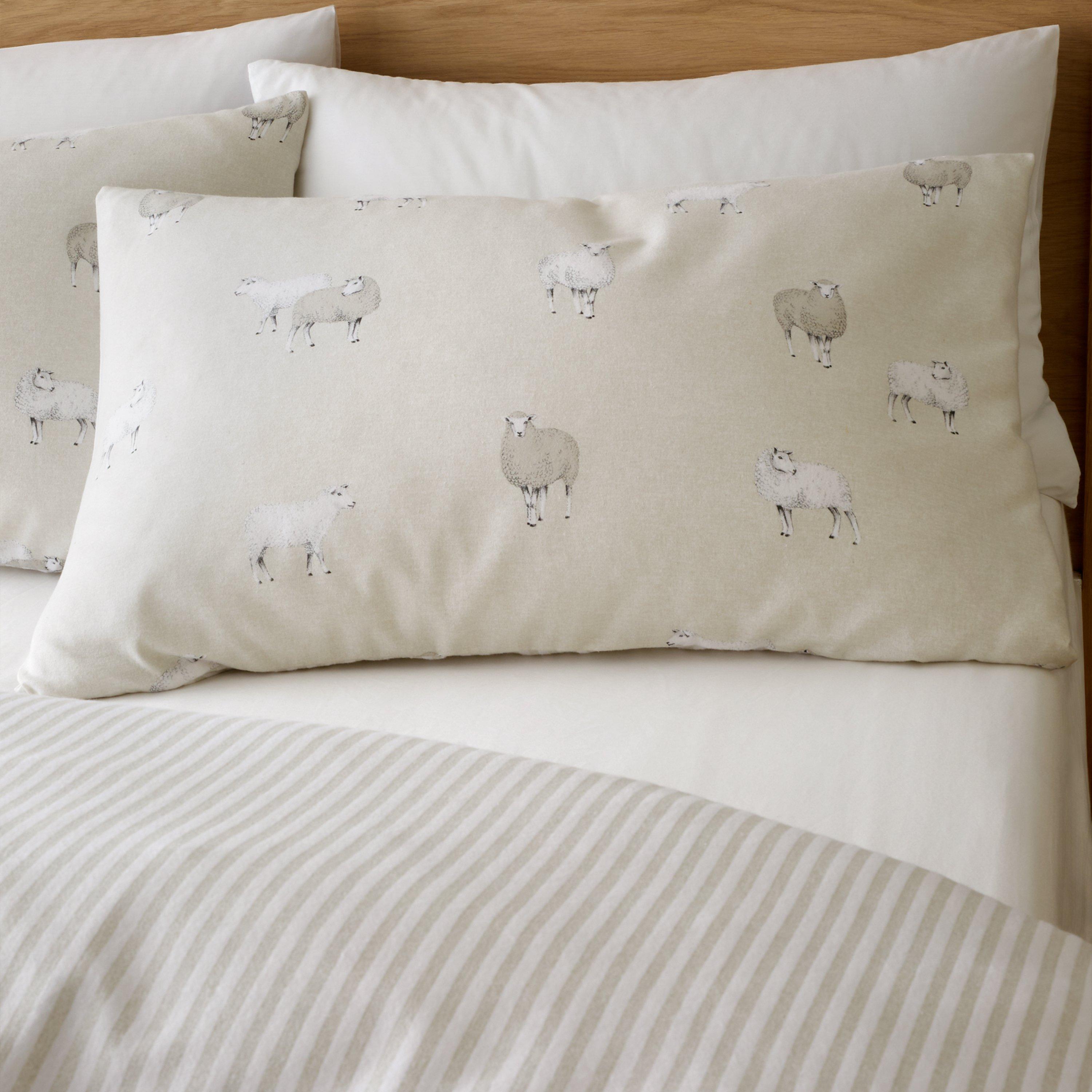Natural - Catherine Lansfield - Brushed Cotton Sheep Reversible Duvet Cover Set - 2