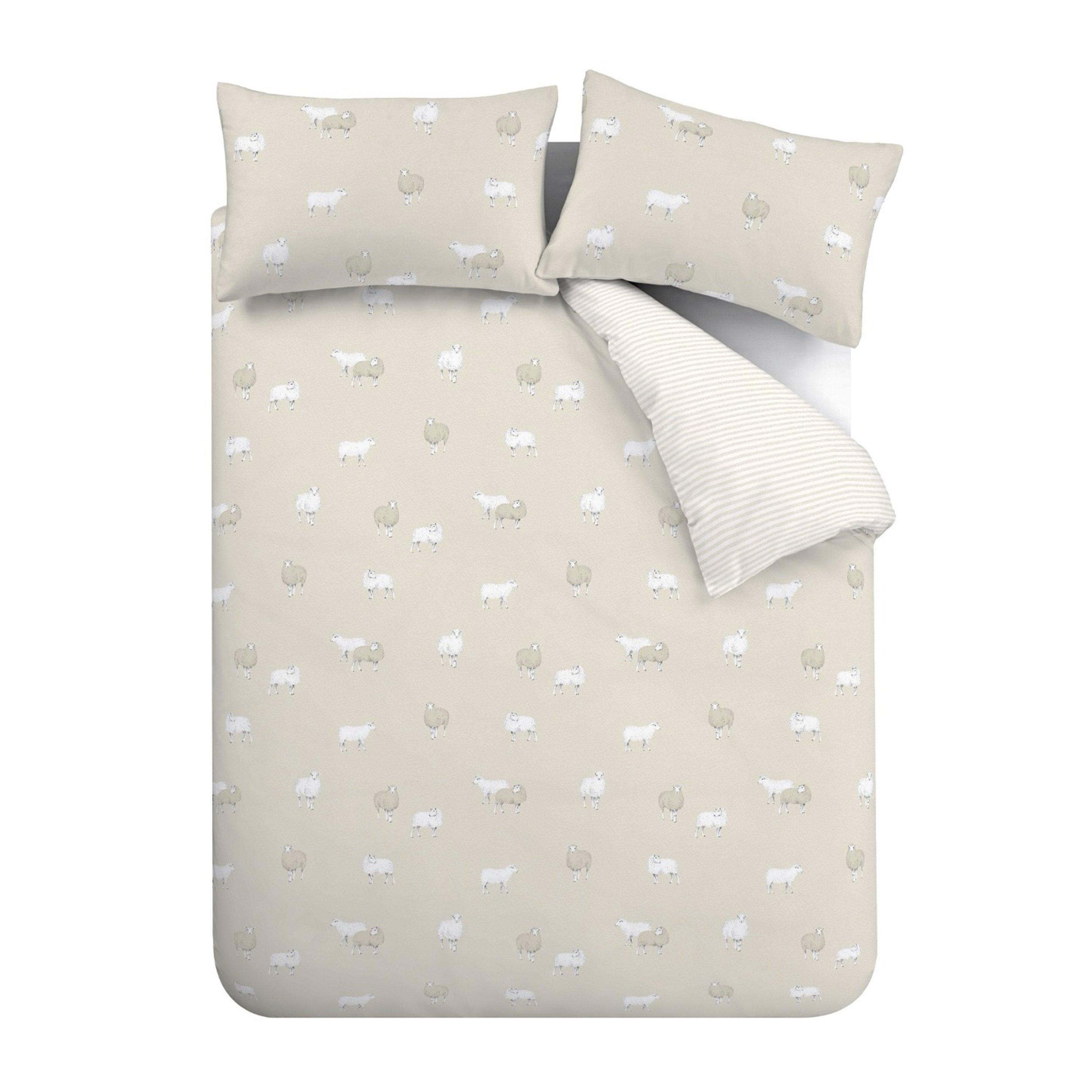 Natural - Catherine Lansfield - Brushed Cotton Sheep Reversible Duvet Cover Set - 5