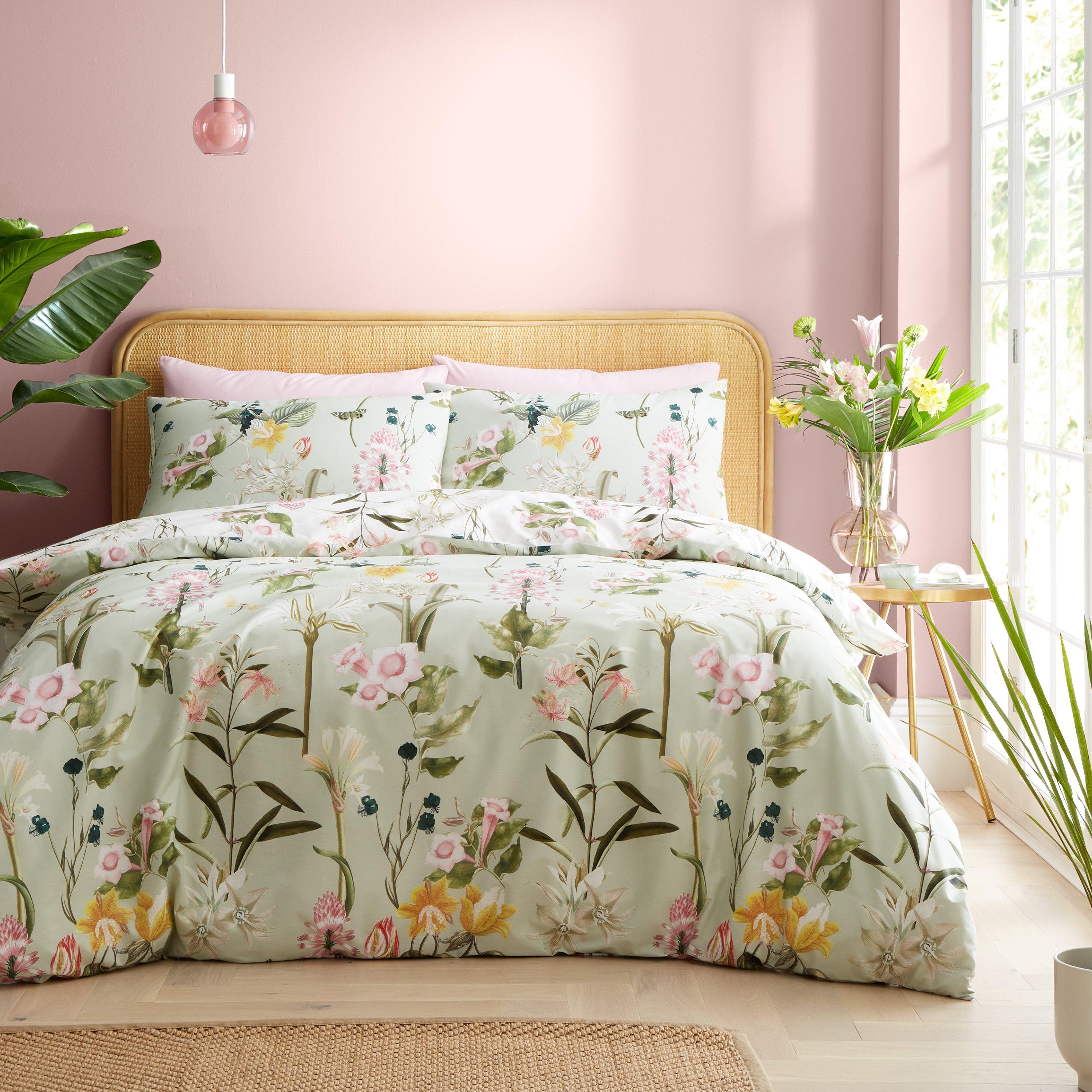 Green - RHS - Exotic Floral 200TC Cotton Duvet Cover Set - 1