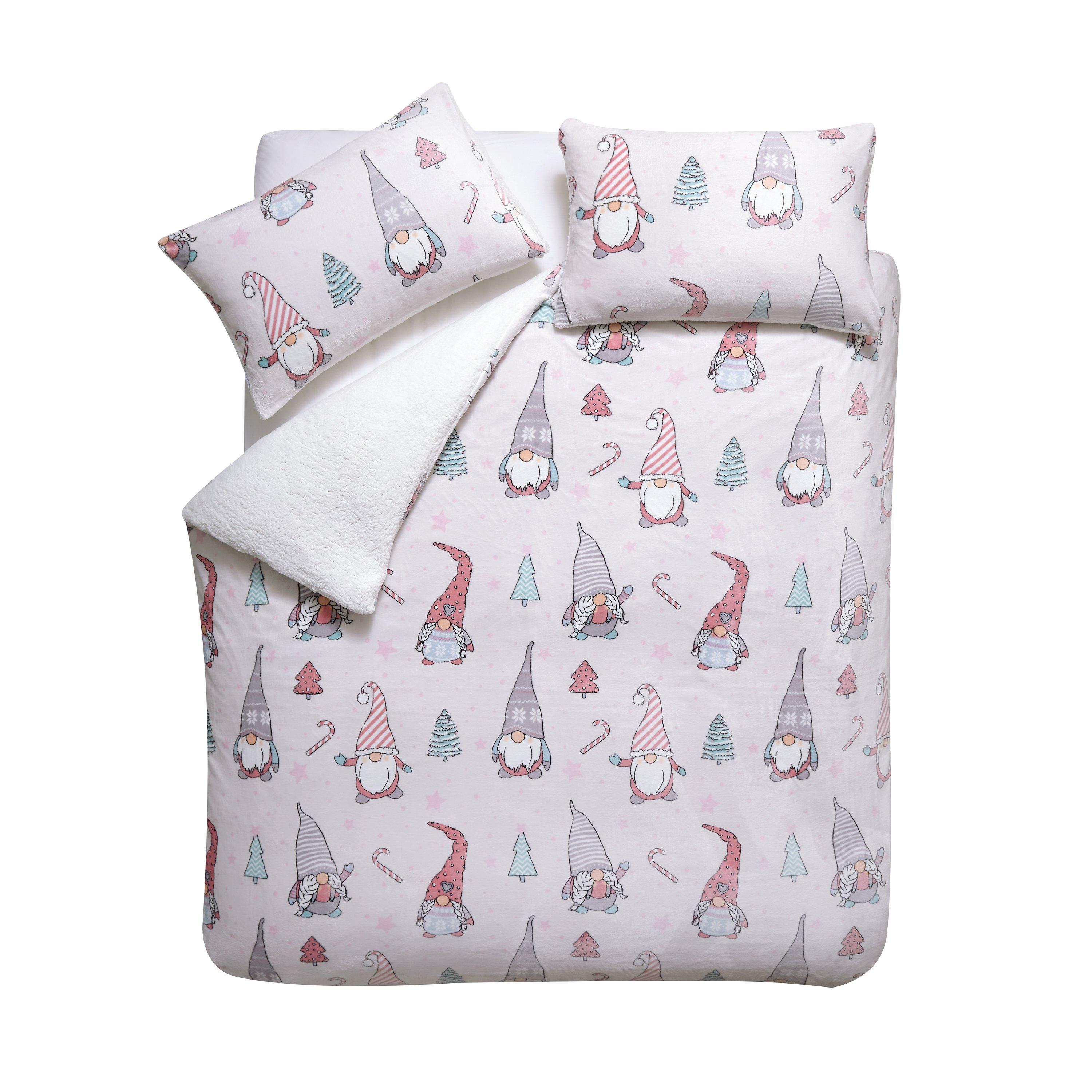 Pink - Catherine Lansfield - Christmas Festive Gnomes Cosy Duvet Cover Set - 4