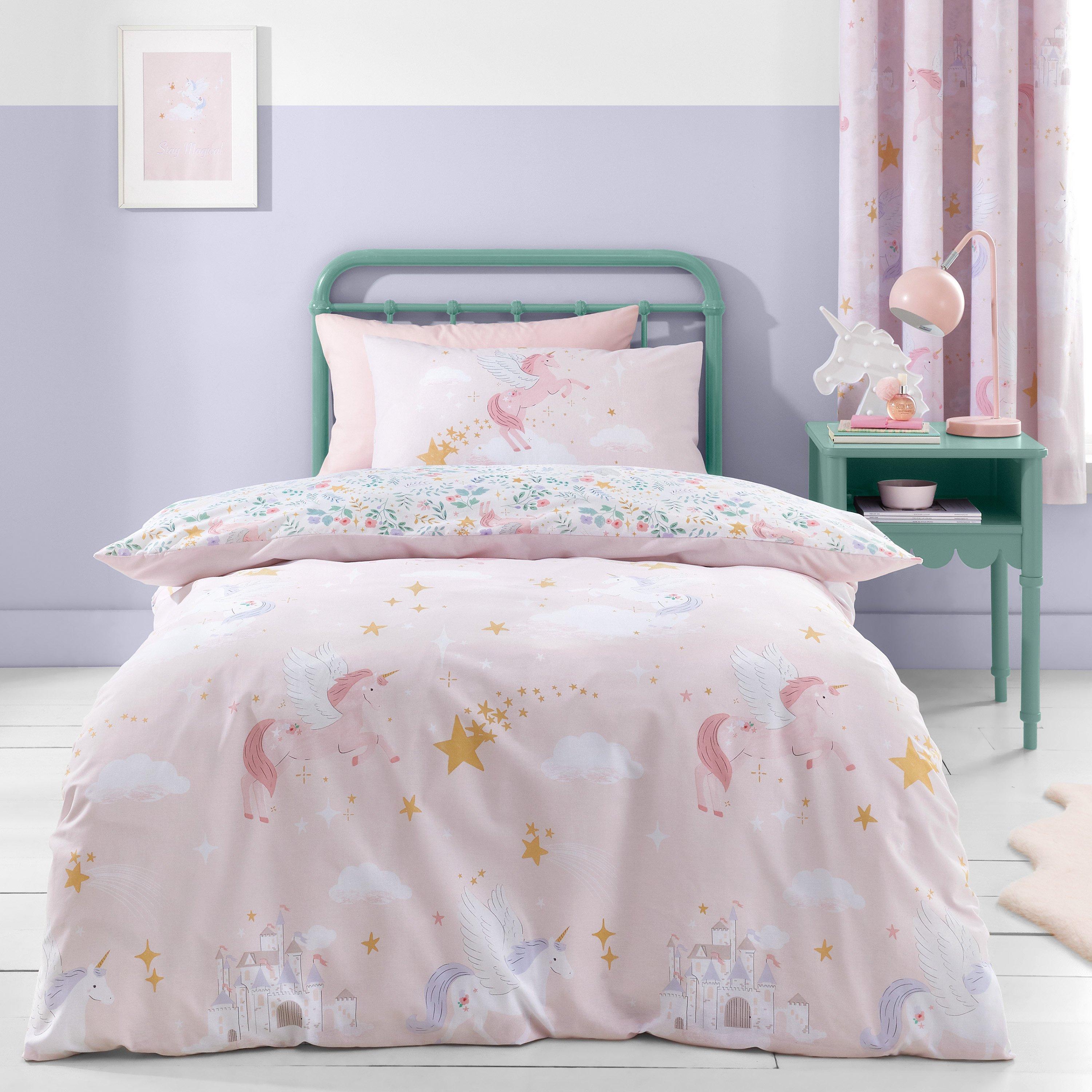 Pink - Catherine Lansfield - Fairytale Unicorn Reversible Duvet Cover Set - 1