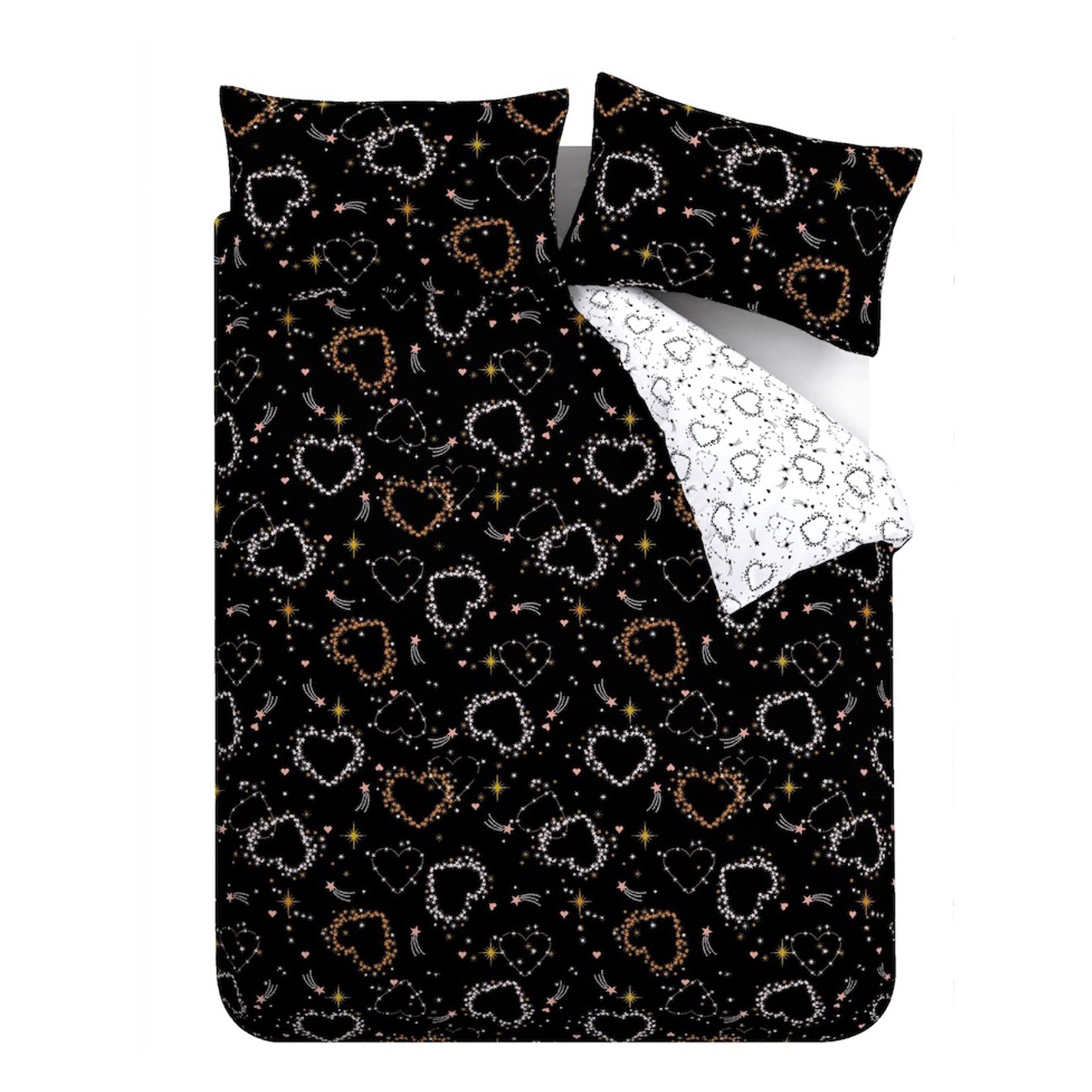 Black - Catherine Lansfield - Cosmic Hearts and Stars Reversible Duvet Cover Set - 6