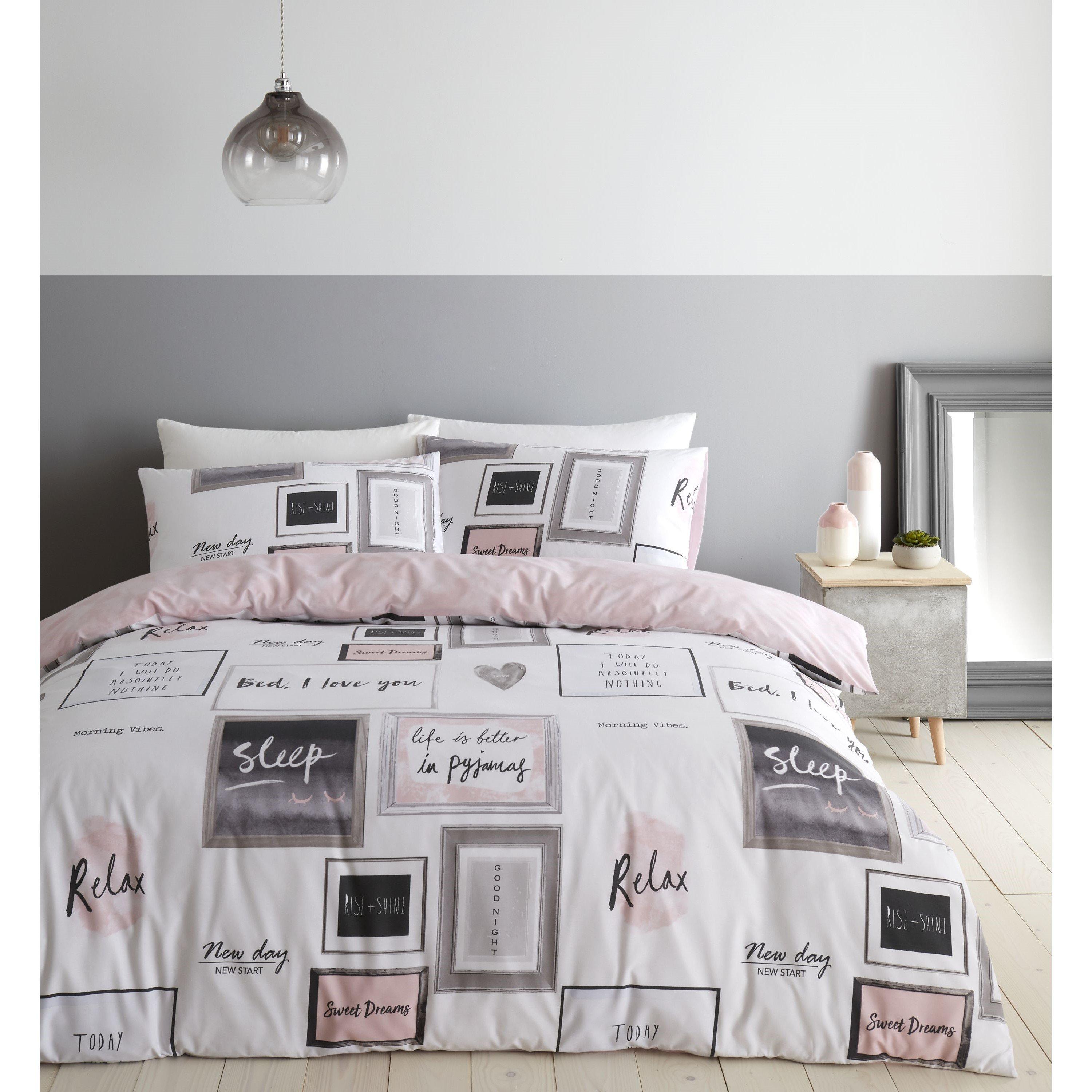Blush Pink - Catherine Lansfield - Sleep Dreams Reversible Duvet Cover Set - 1