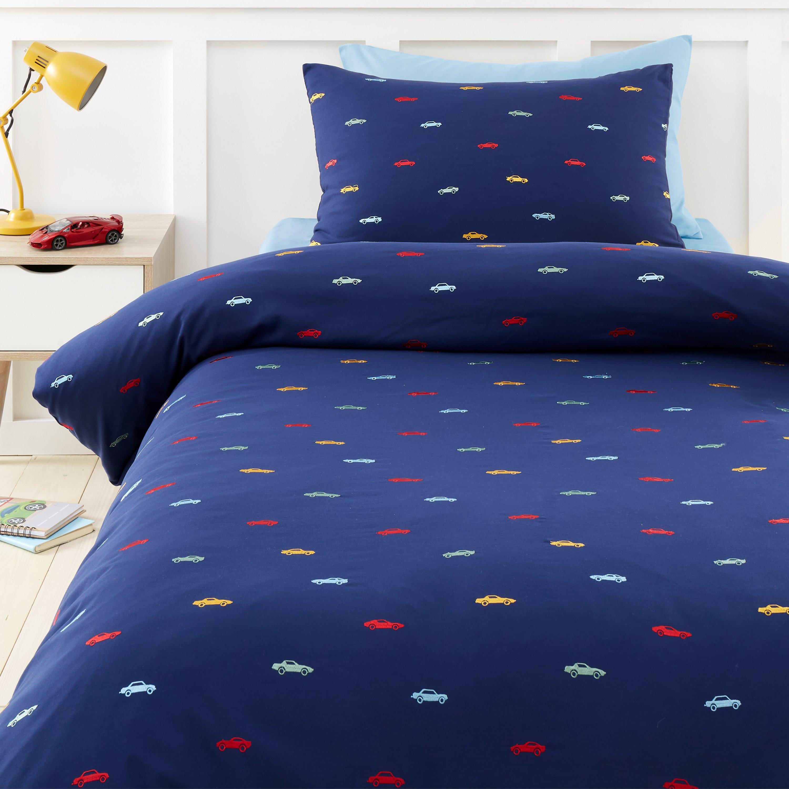 Blue - Catherine Lansfield - Embroidered Cars Soft Microfibre Duvet Cover Set - 1