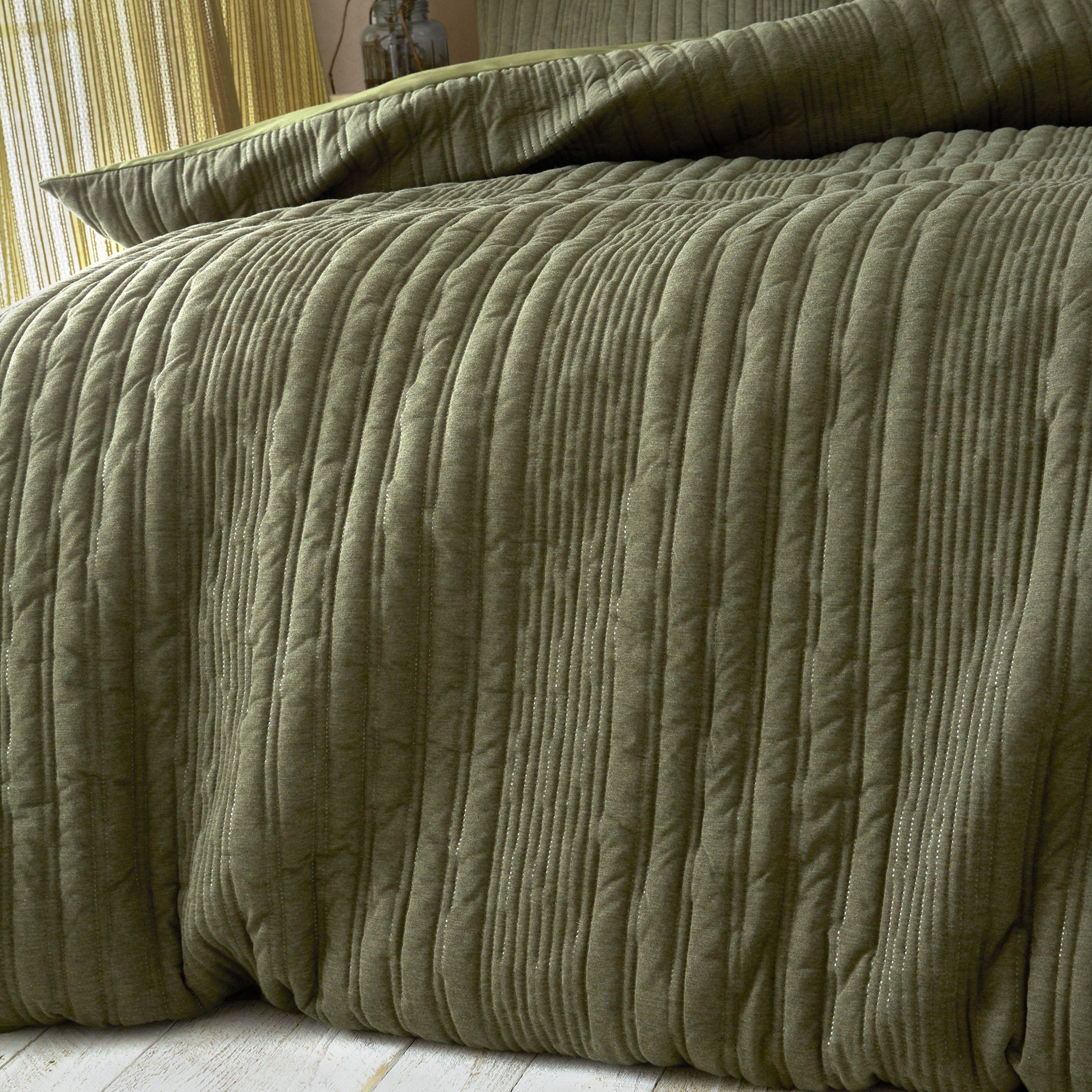Olive - Pineapple Elephant - Tamba Jersey Stripe Quilted Duvet Cover Set - 3