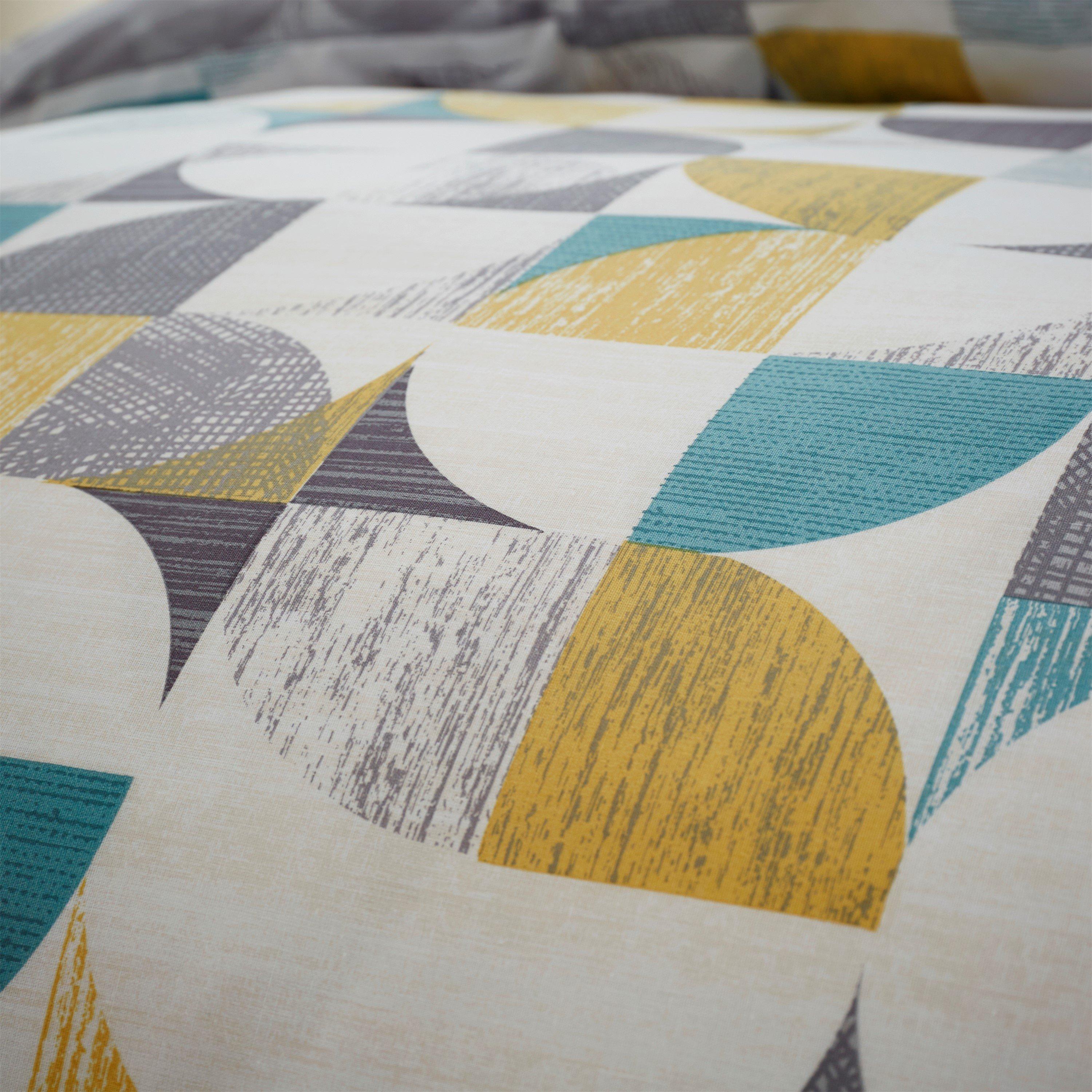 Ochre - Catherine Lansfield - Retro Circles Reversible Duvet Cover Set - 3
