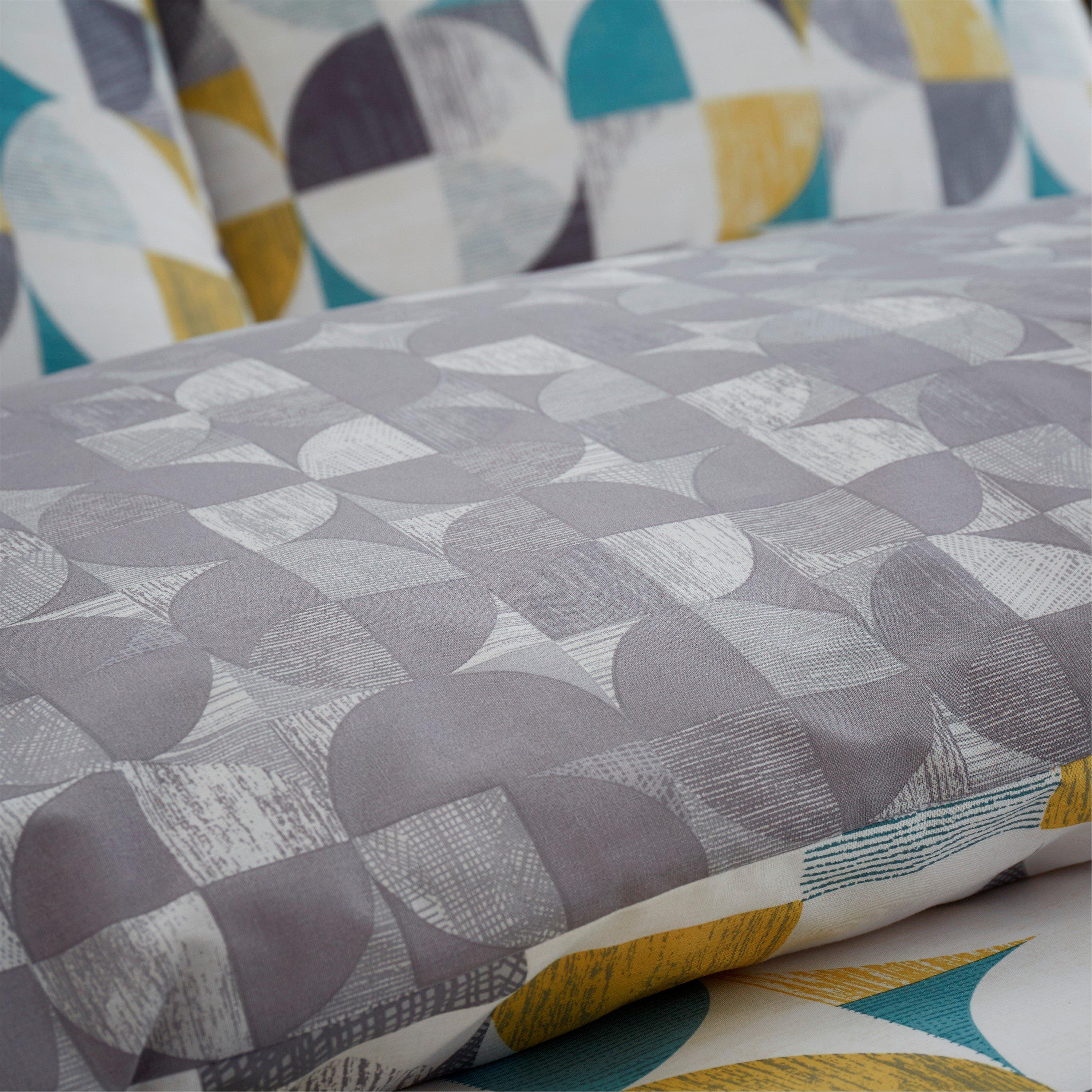 Ochre - Catherine Lansfield - Retro Circles Reversible Duvet Cover Set - 4