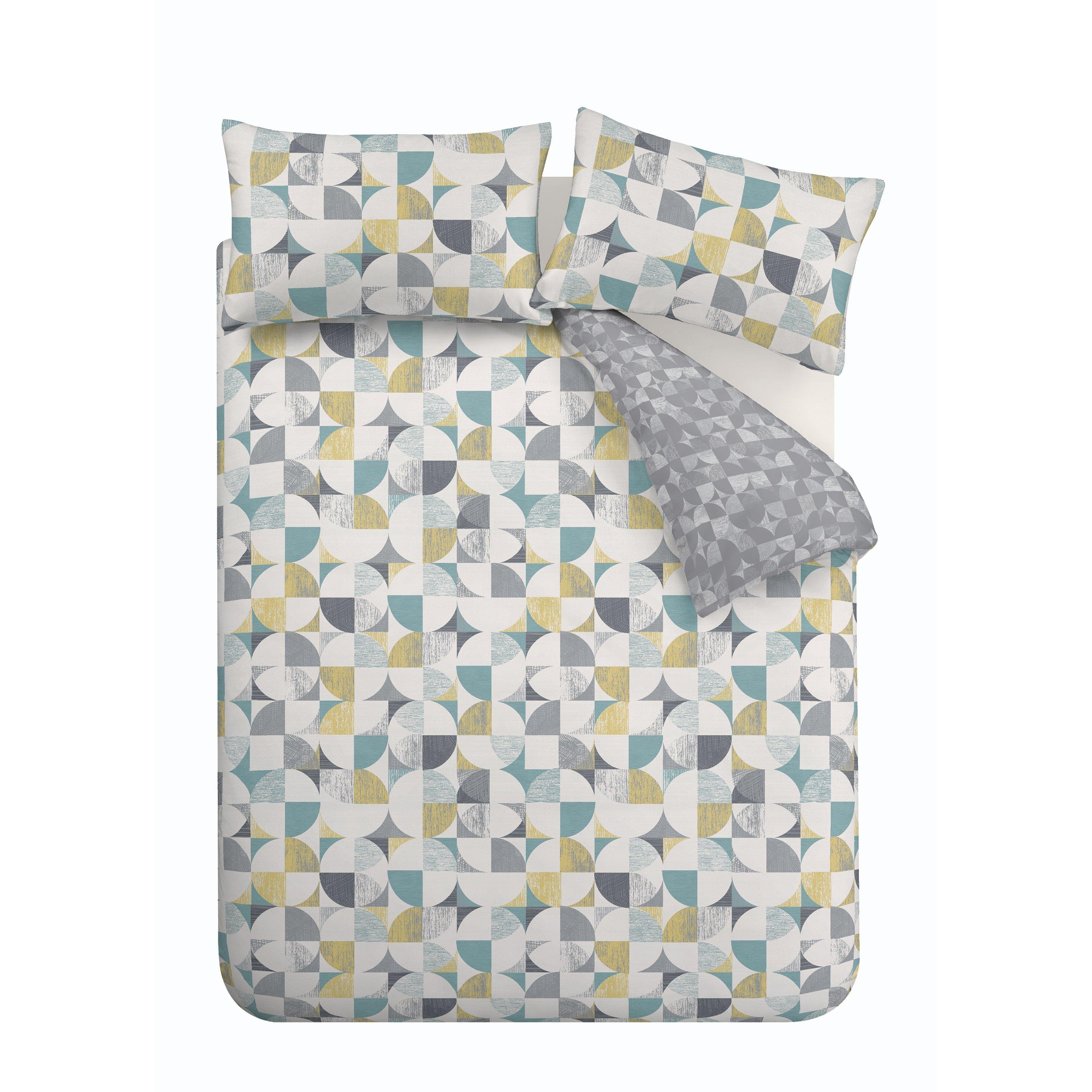 Ochre - Catherine Lansfield - Retro Circles Reversible Duvet Cover Set - 5