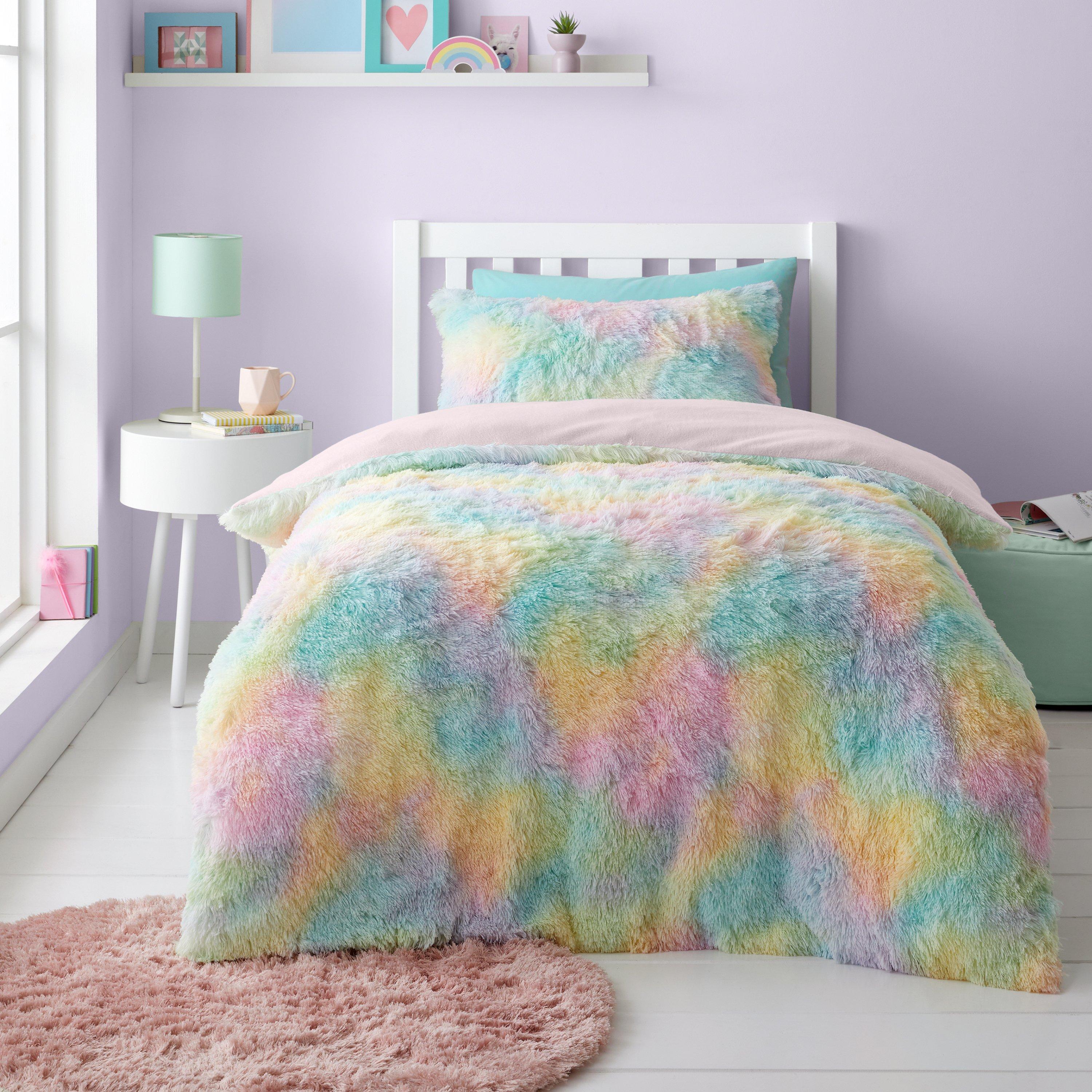 Pastel - Catherine Lansfield - Rainbow Cuddly Deep Pile Faux Fur Duvet Cover Set - 1