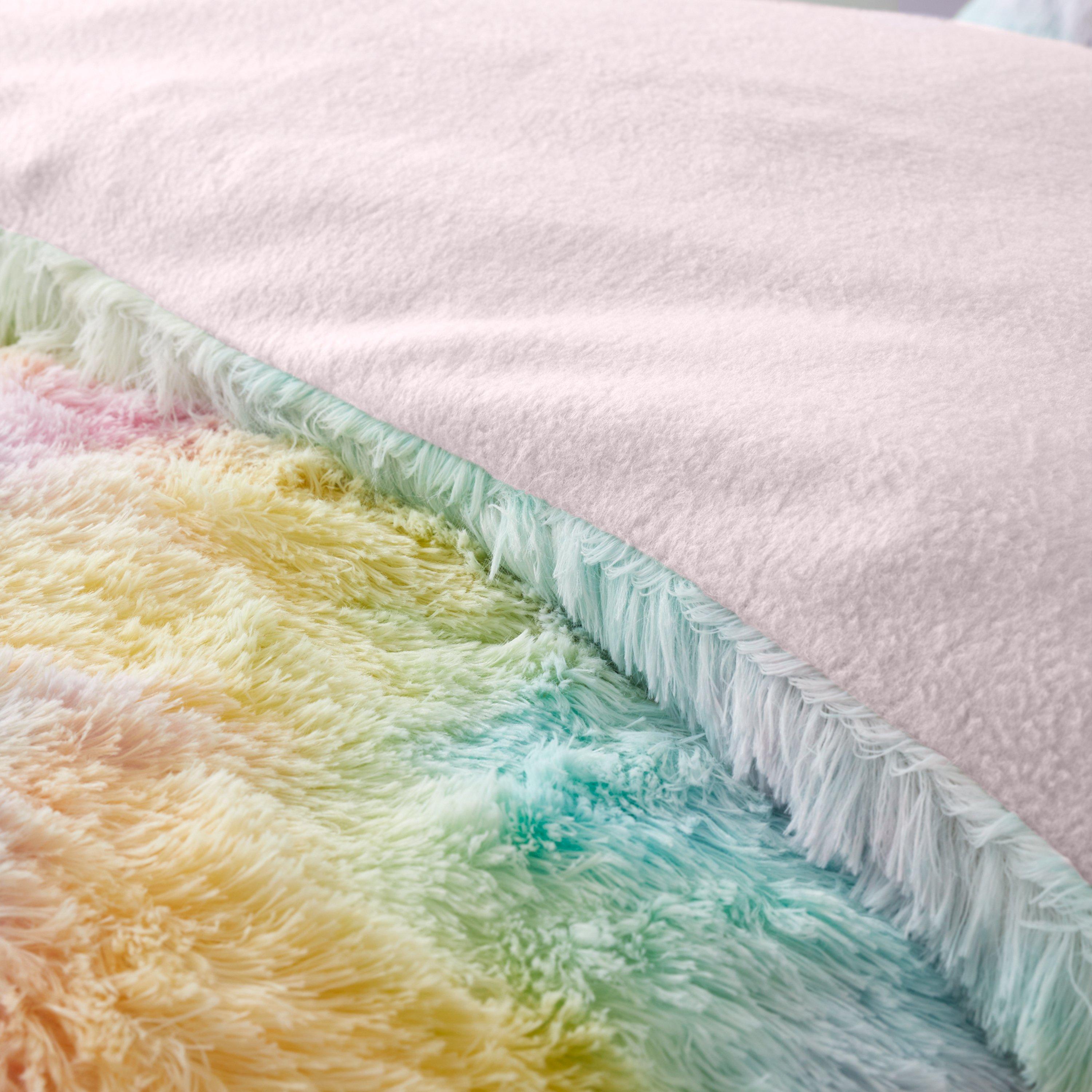 Pastel - Catherine Lansfield - Rainbow Cuddly Deep Pile Faux Fur Duvet Cover Set - 3