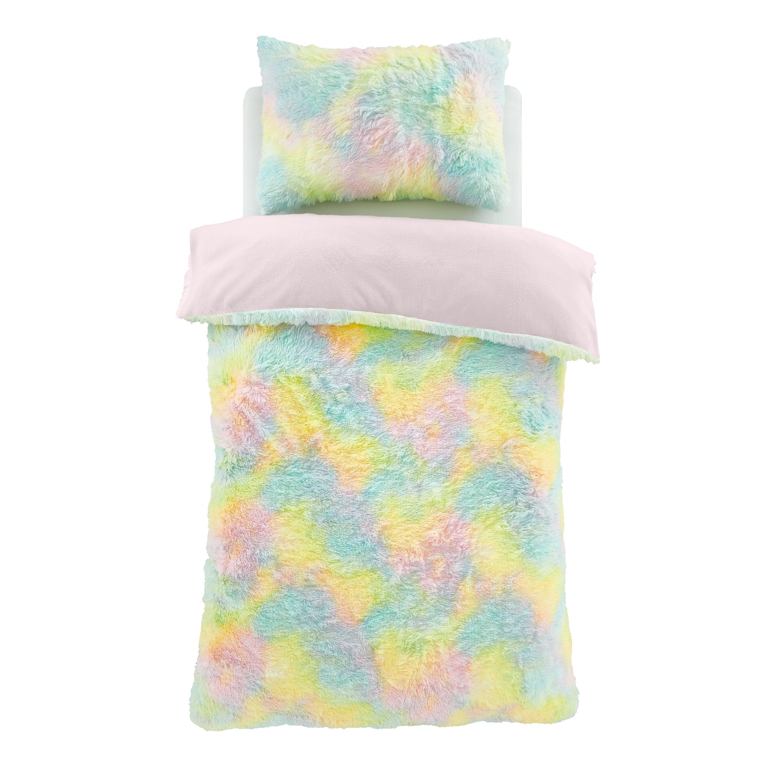 Pastel - Catherine Lansfield - Rainbow Cuddly Deep Pile Faux Fur Duvet Cover Set - 5
