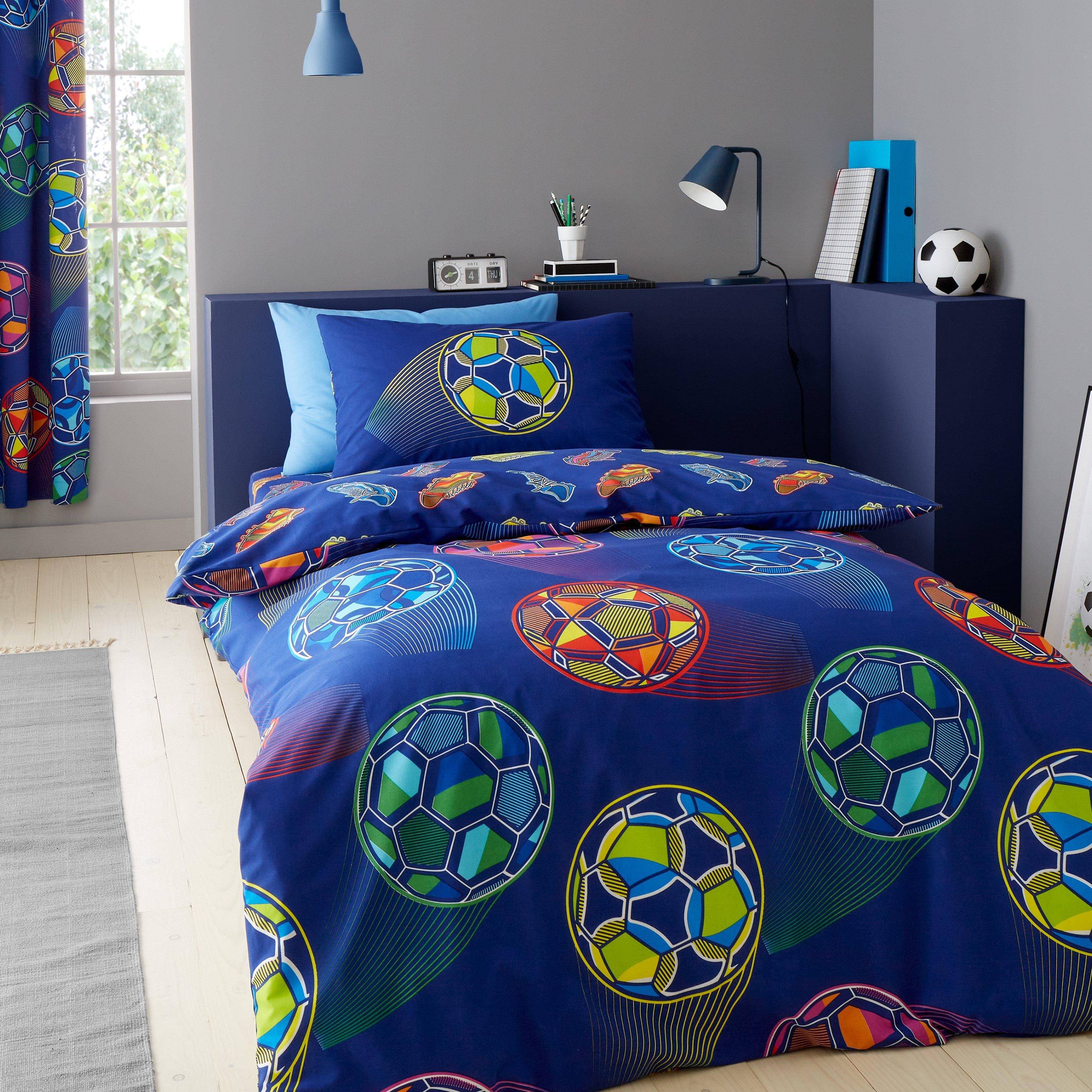 Navy - Catherine Lansfield - Bright Football Reversible Duvet Cover Set - 1