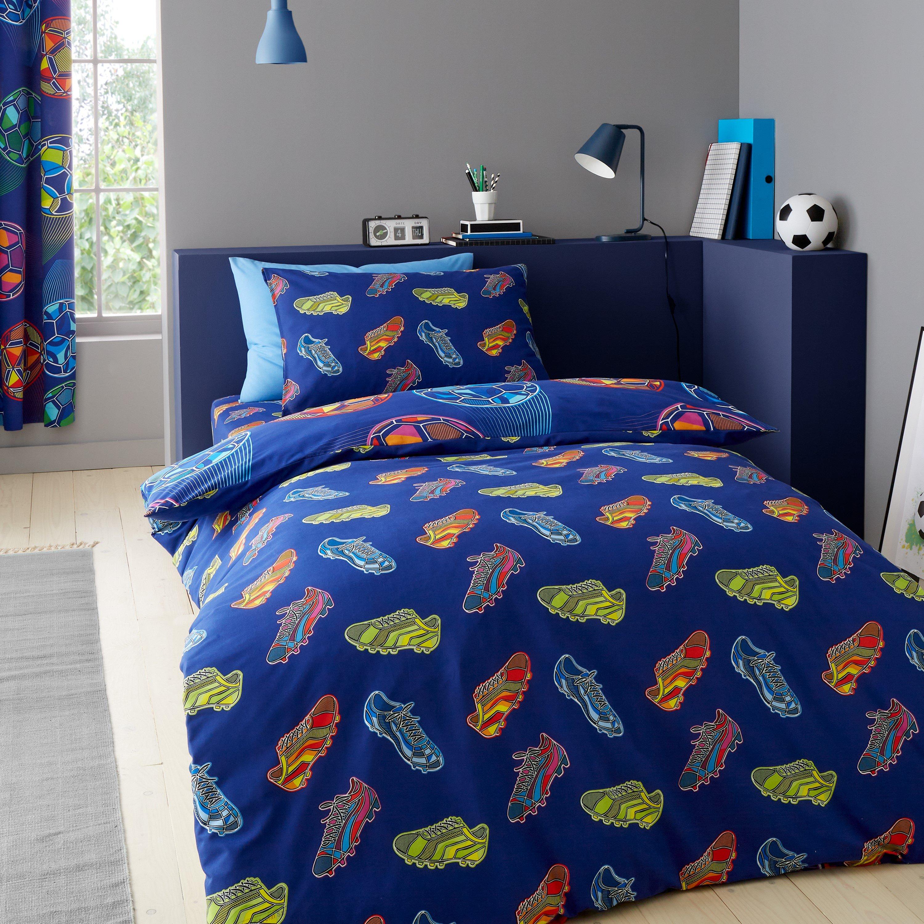 Navy - Catherine Lansfield - Bright Football Reversible Duvet Cover Set - 2