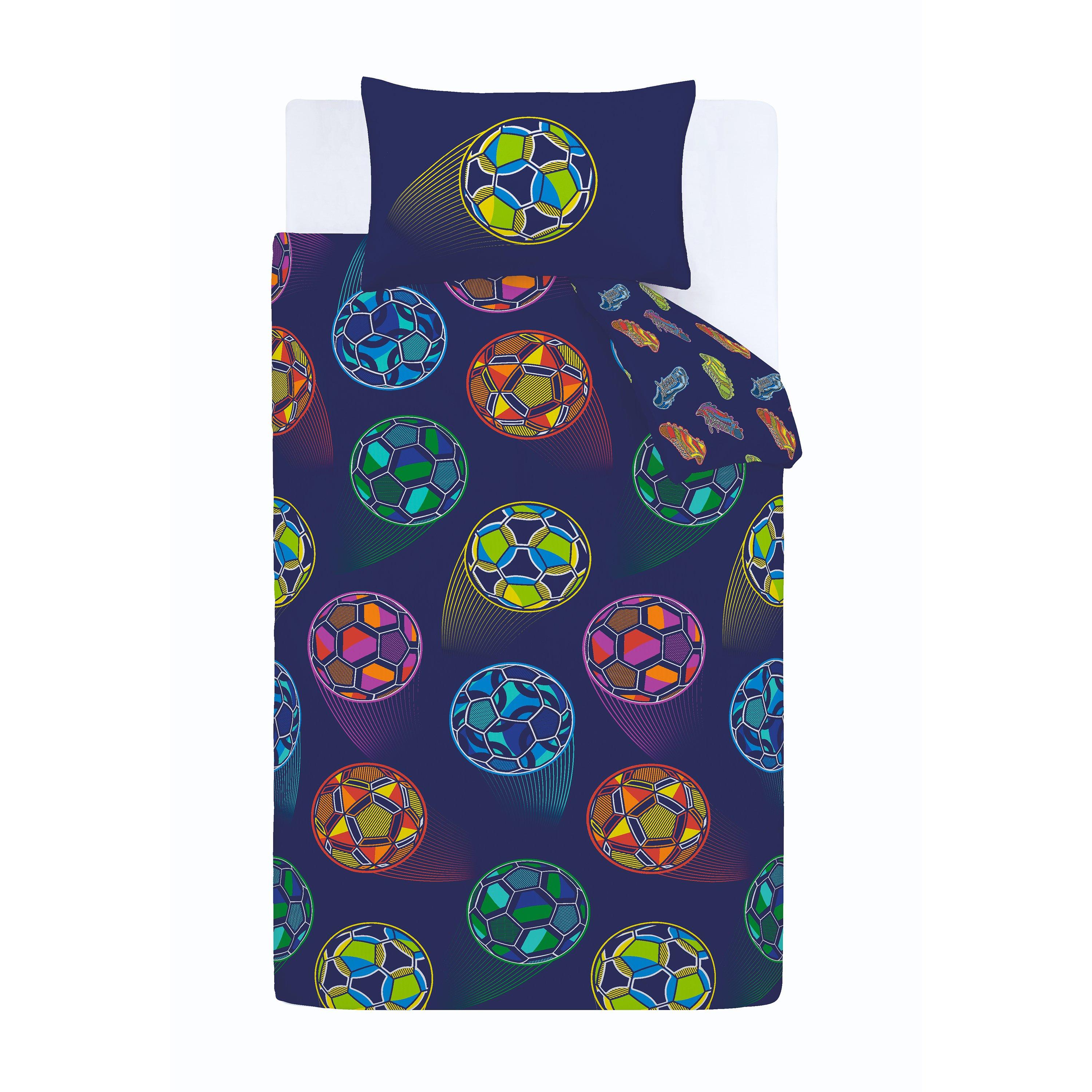 Navy - Catherine Lansfield - Bright Football Reversible Duvet Cover Set - 5