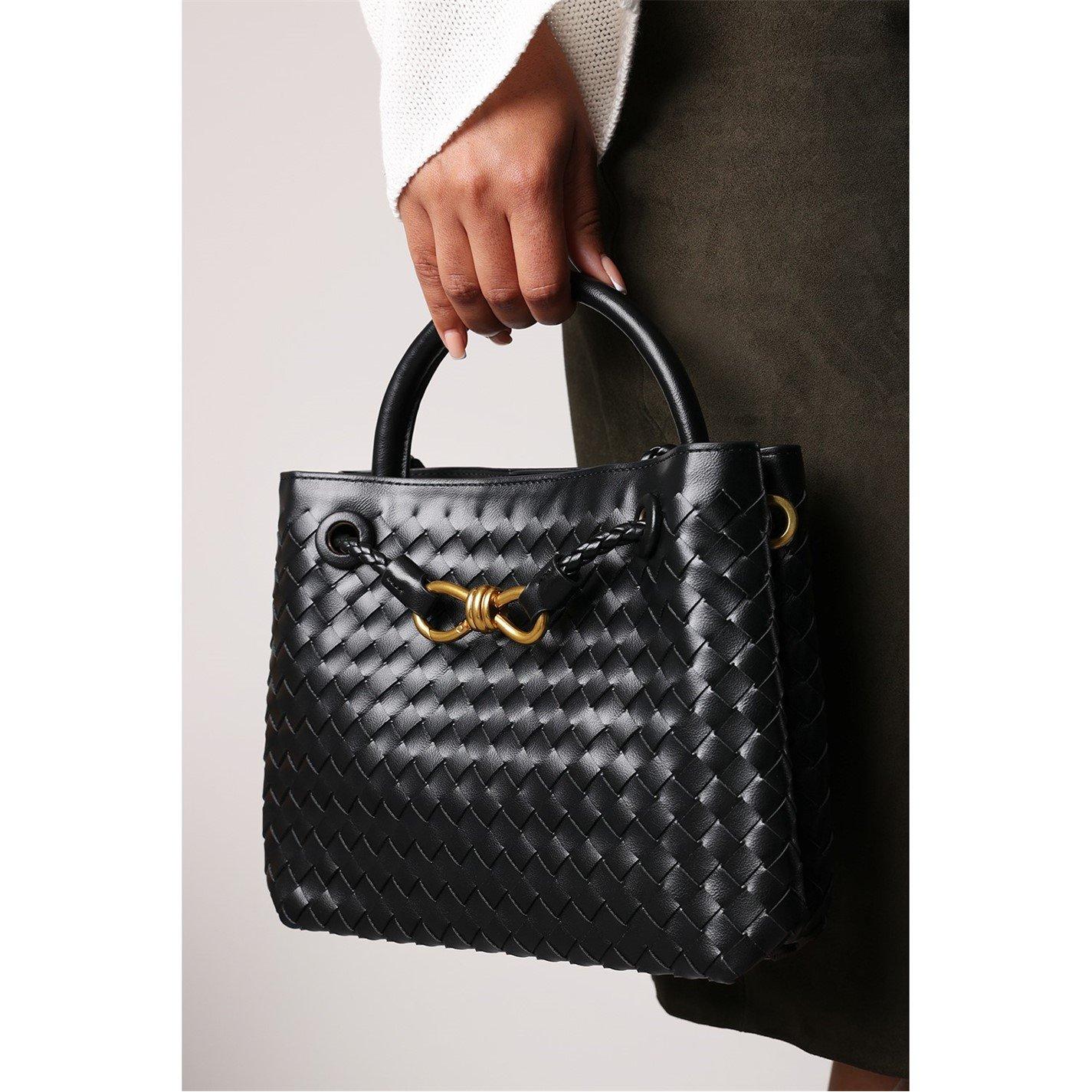 Black - Wheres That From - Woven Leather Tote bag with Gold Detail - 2