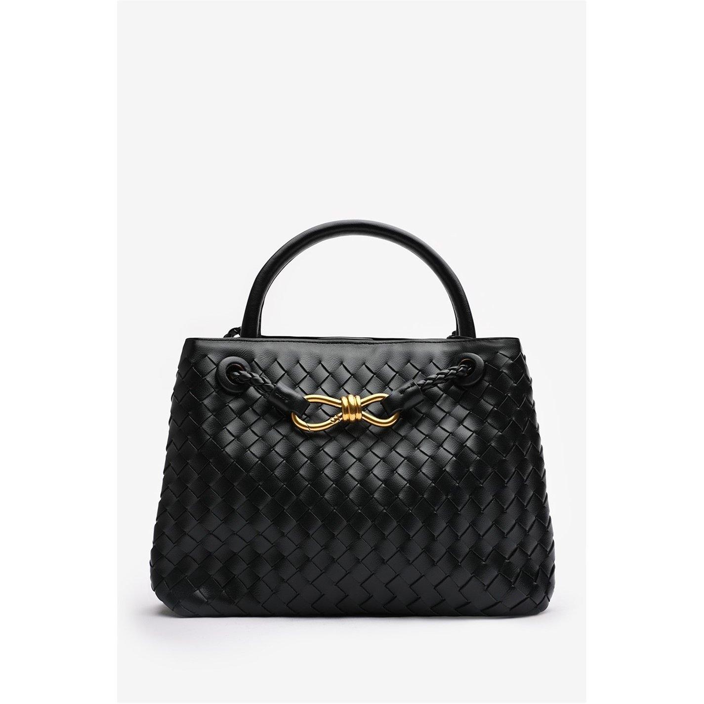 Black - Wheres That From - Woven Leather Tote bag with Gold Detail - 3