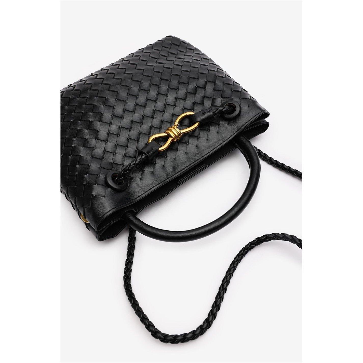 Black - Wheres That From - Woven Leather Tote bag with Gold Detail - 4