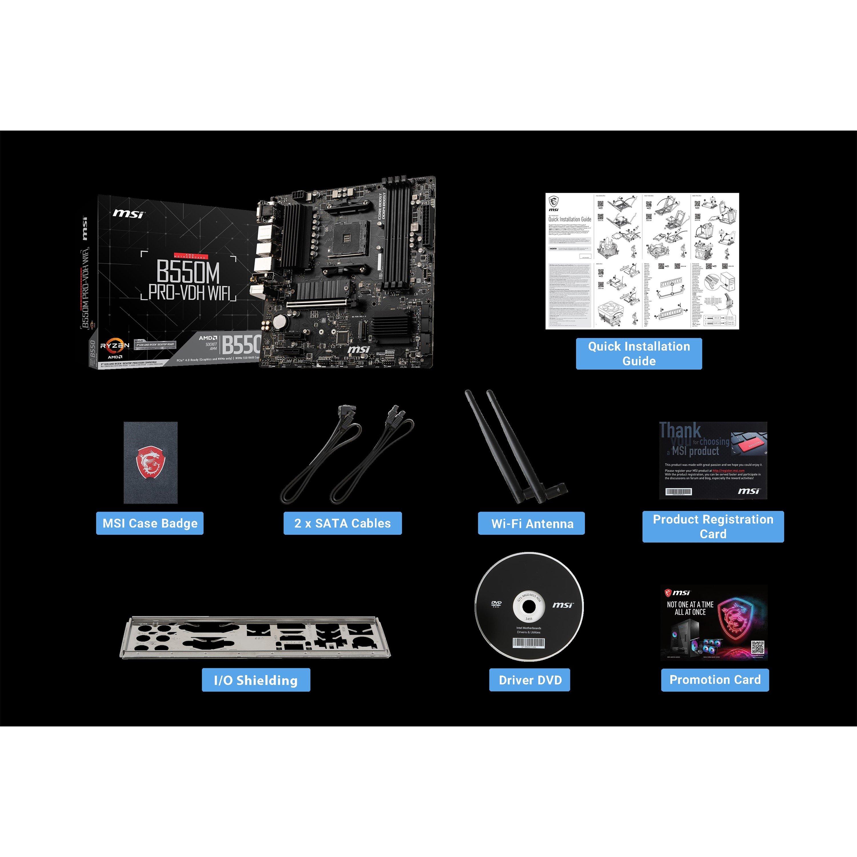 Schwarz - MSI - B550 00 - B550M PRO-VDH WIFI - AMD Motherboard - 3