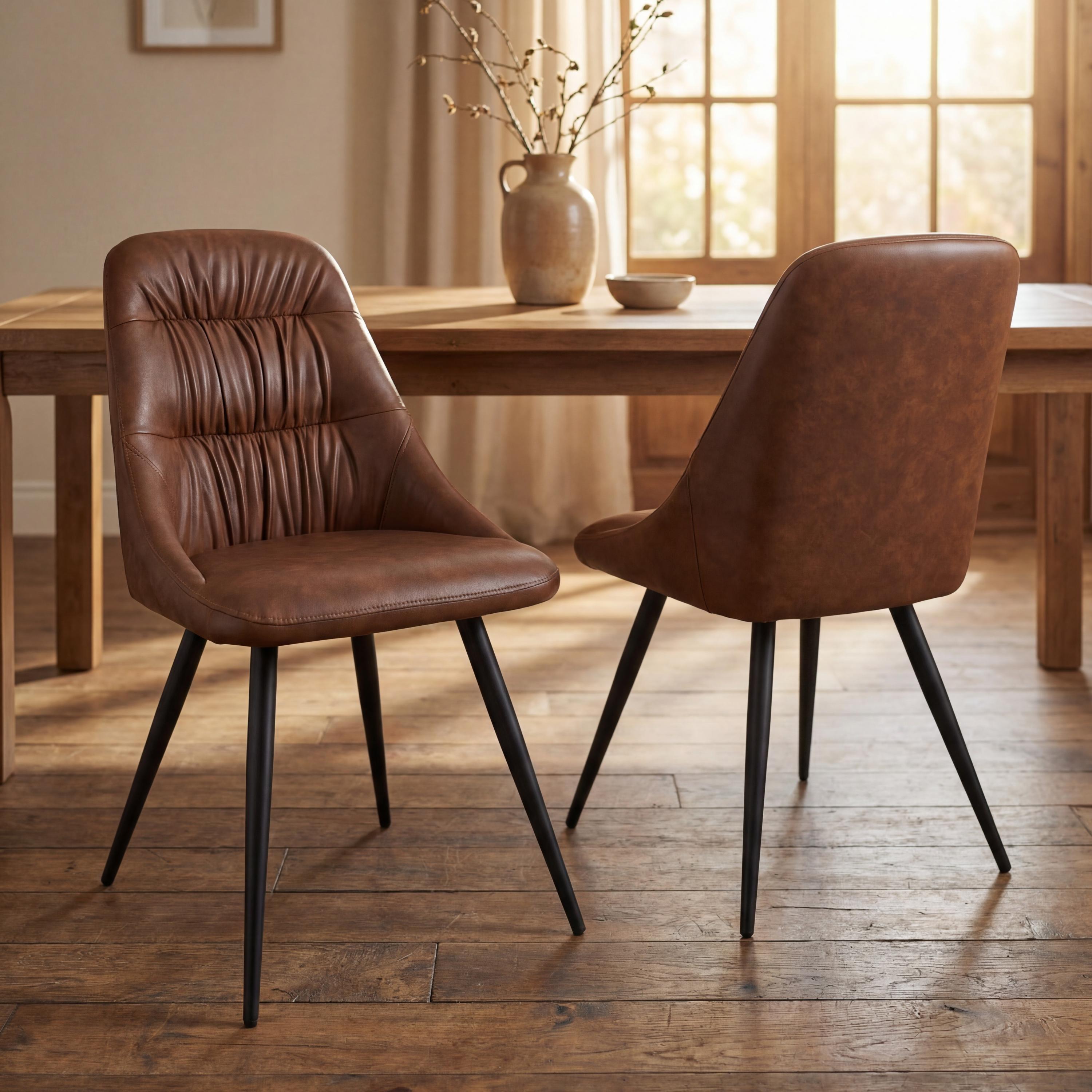 Tan - Shankar - Set of 2 Corinth Leather Effect Tan Dining Chairs - 1