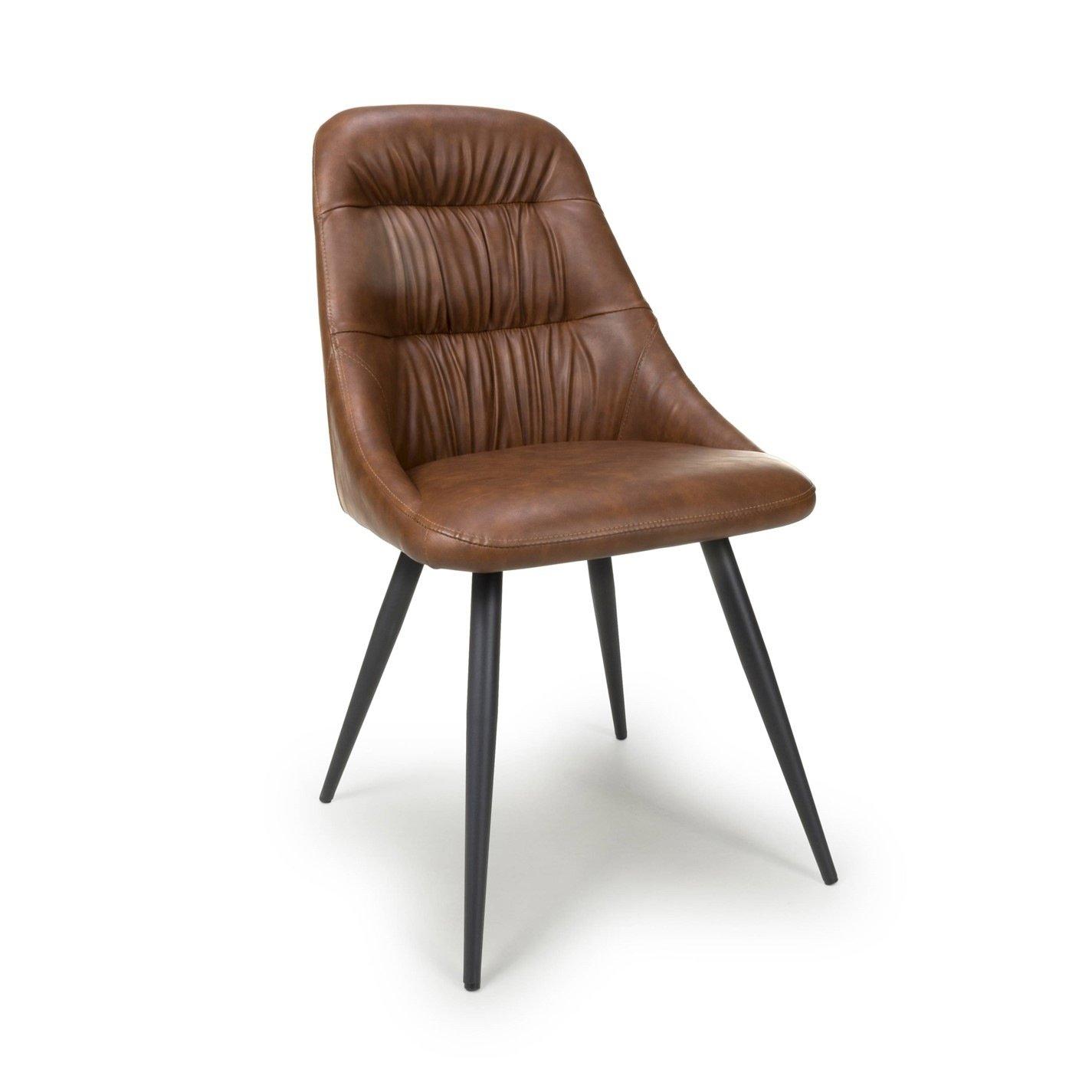 Tan - Shankar - Set of 2 Corinth Leather Effect Tan Dining Chairs - 8