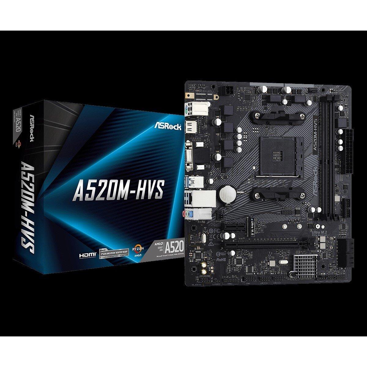Black - ASROCK - A520 00 - A520M-HVS - AMD Motherboard - 1