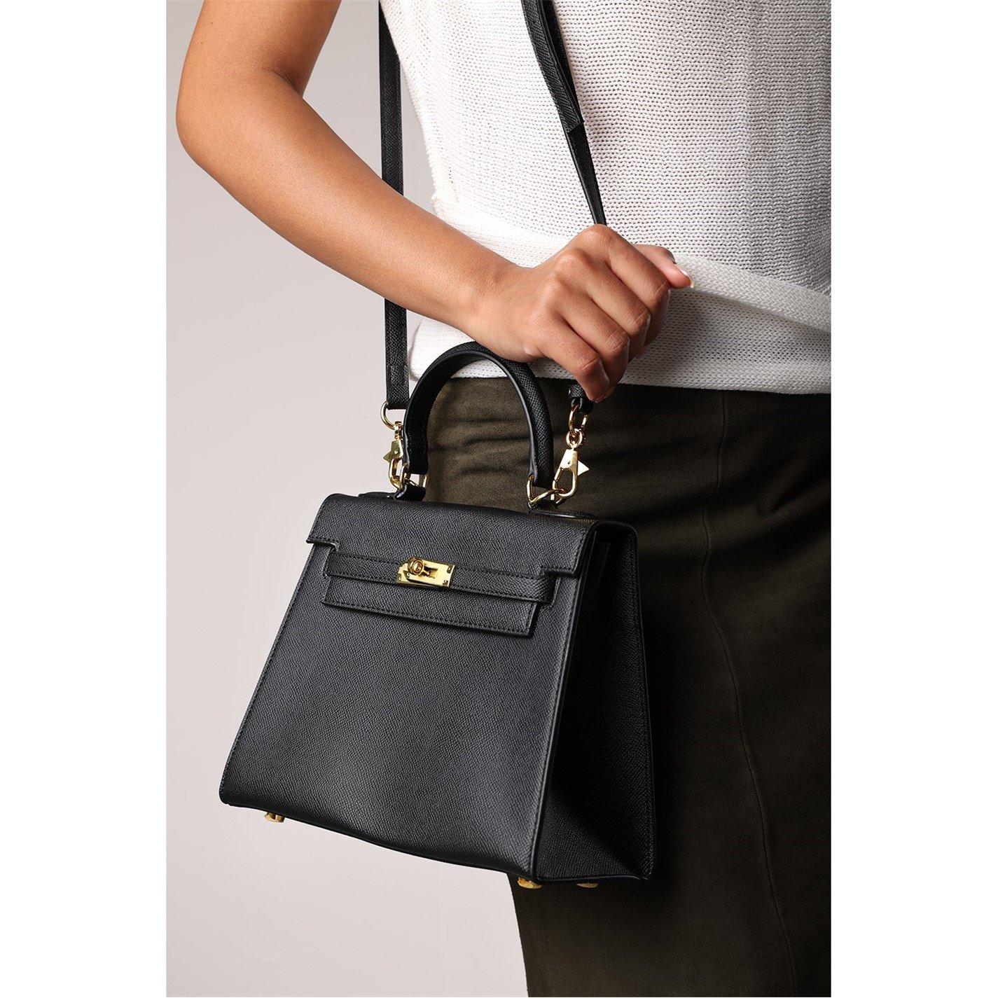 Black - Wheres That From - Top Handle Satchel Mini Tote Bag with Turn-Lock - 2