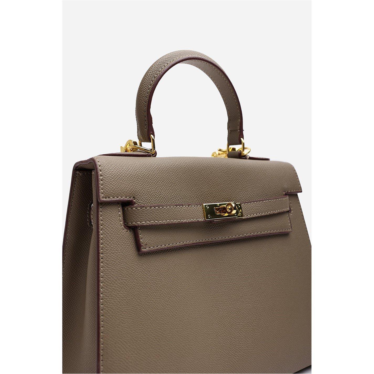 Beige - Wheres That From - Wheres Top Handle Satchel Mini Tote Bag with Turn-Lock - 3