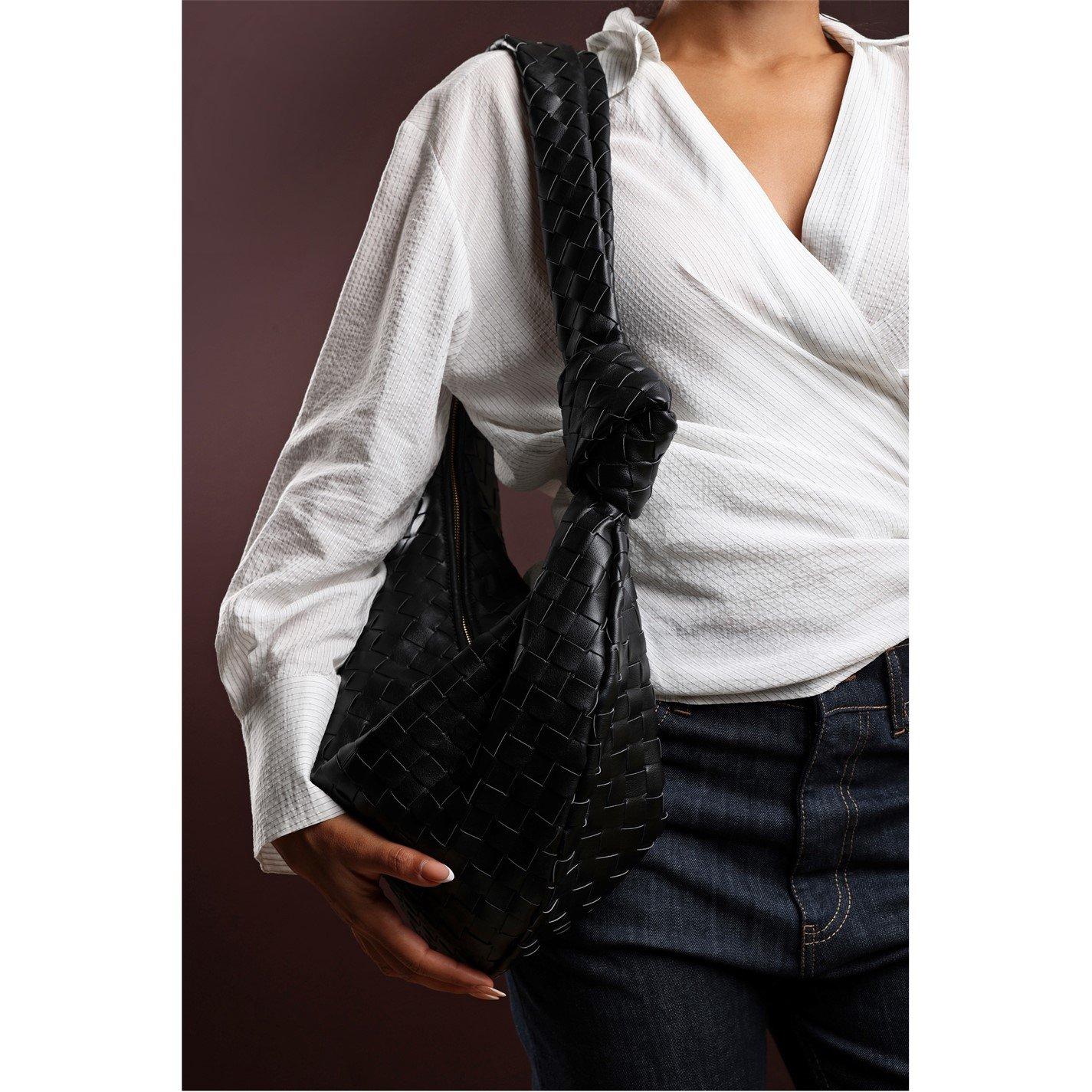 Black - Wheres That From - Wheres Knotted Strap Woven Shoulder Bag - 1