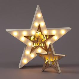 Snowtime 35cm Lit Wooden 2 in 1 Star Decoration