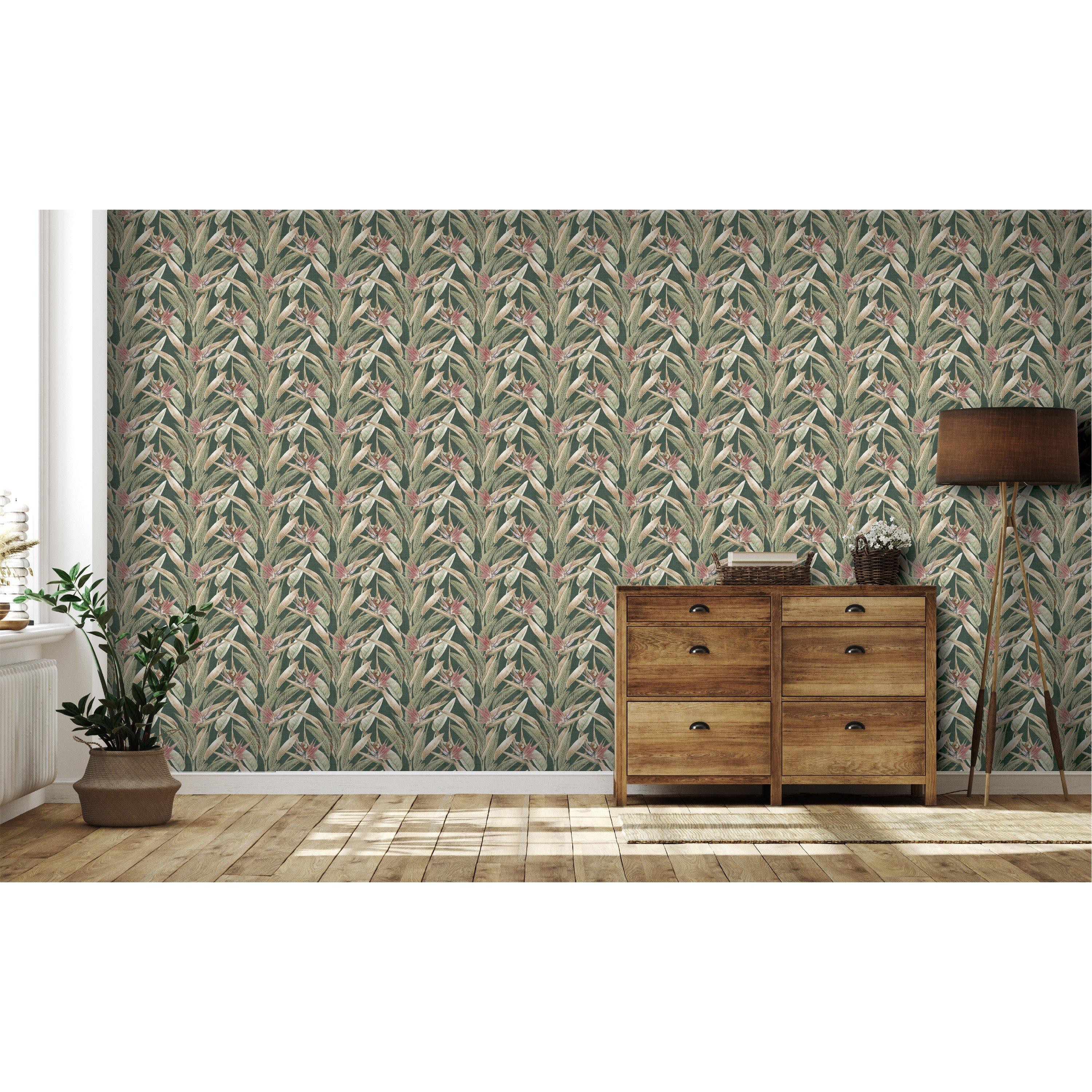 Green - Arthouse - Soft Jungle Vines Deep Green Wallpaper - 2
