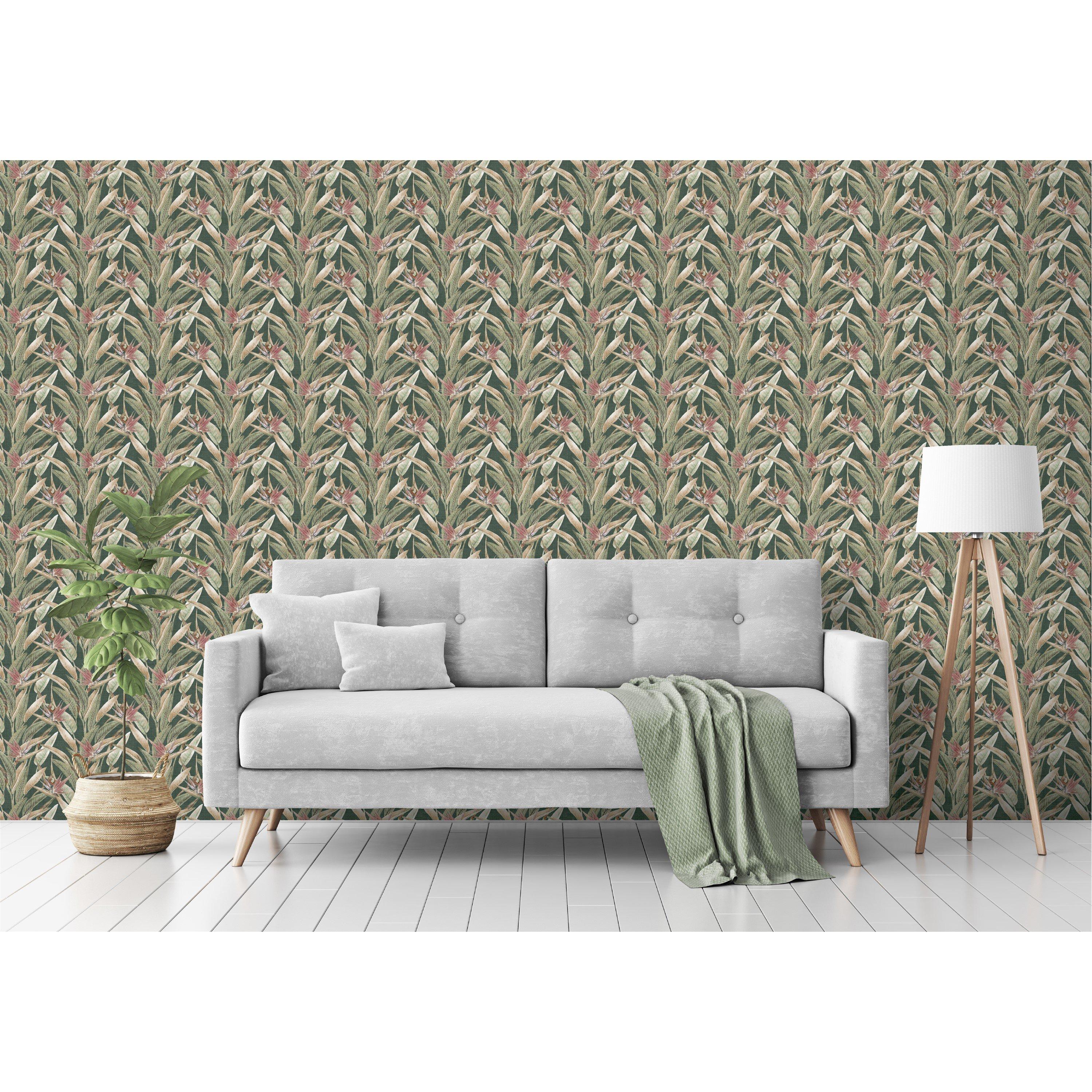 Green - Arthouse - Soft Jungle Vines Deep Green Wallpaper - 3