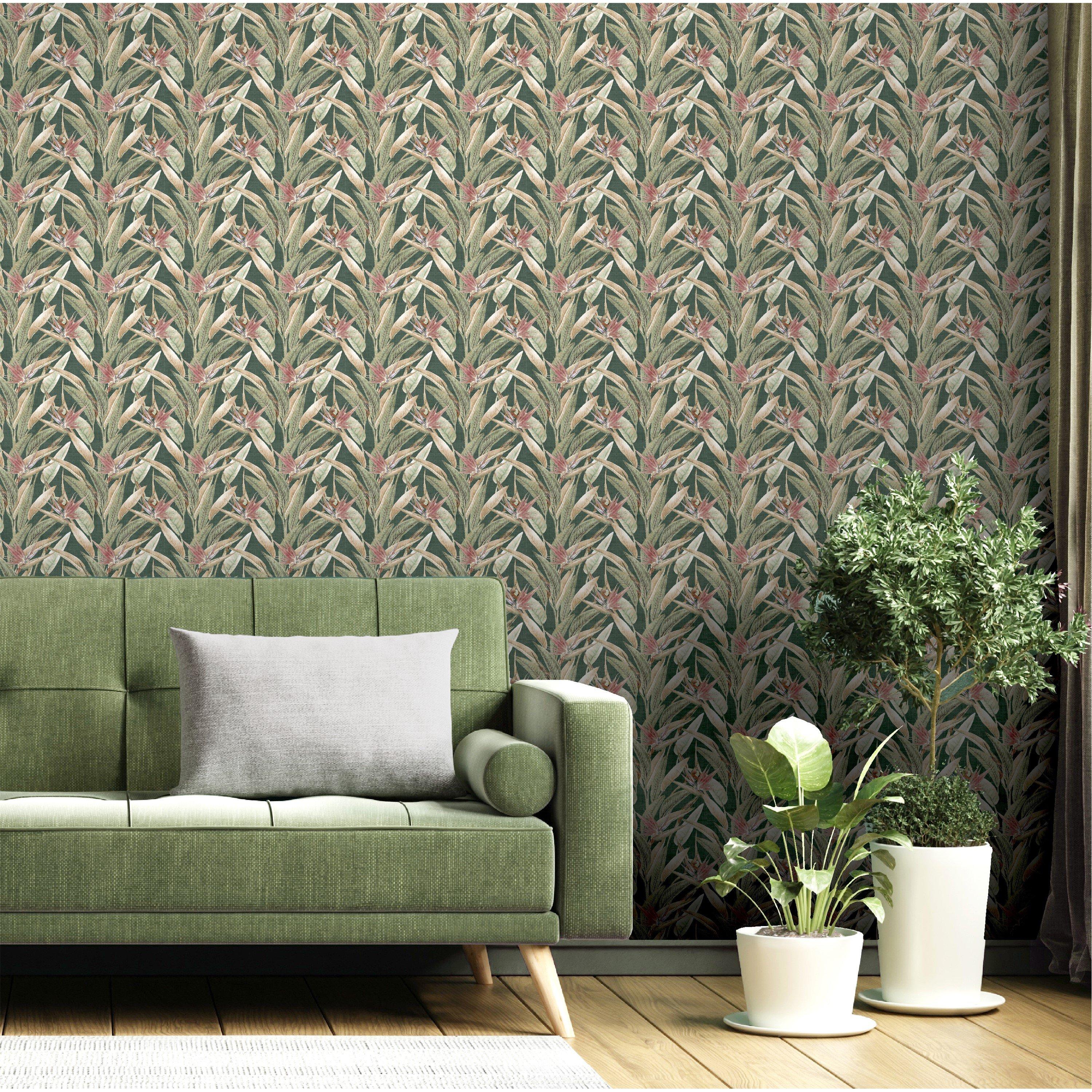 Green - Arthouse - Soft Jungle Vines Deep Green Wallpaper - 4