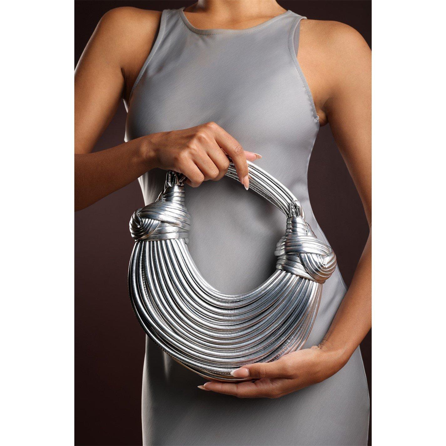 Silver - Wheres That From - Wheres Curved Metallic Shoulder Bag - 1